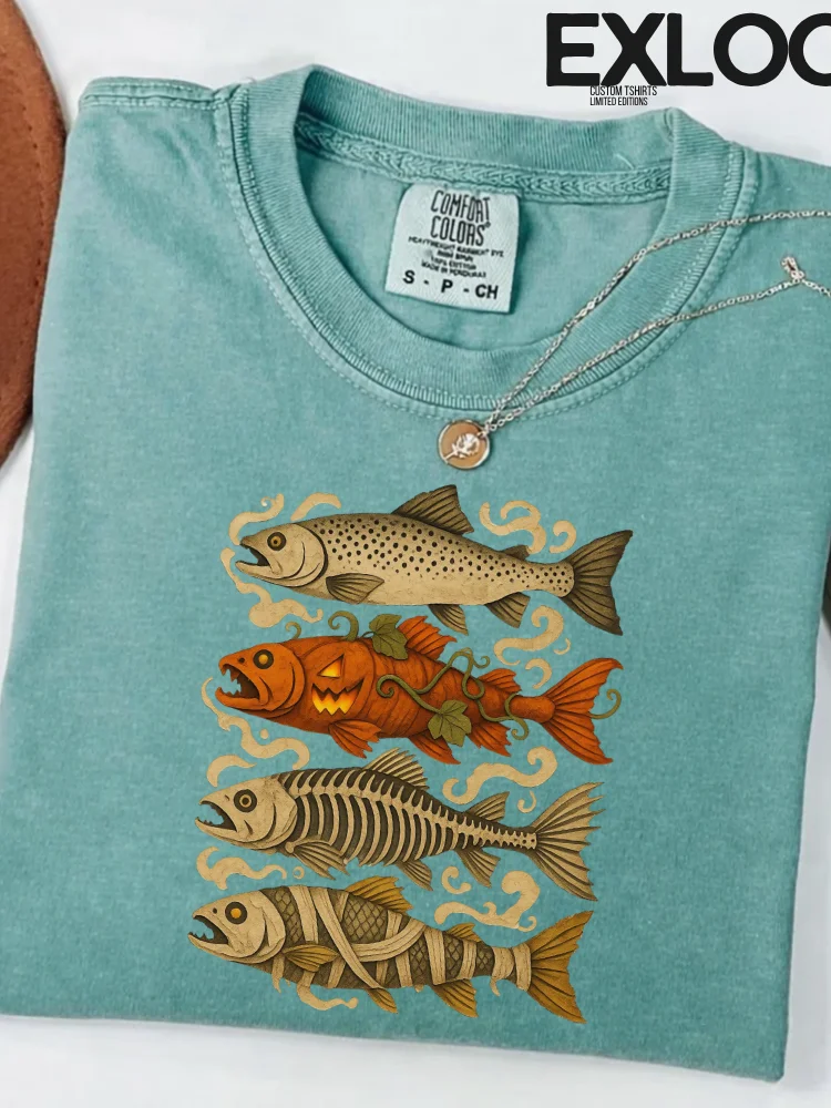 Halloween Trout Fish Ghost Pumpkin Skeleton Mummy T-Shirt product image (51)