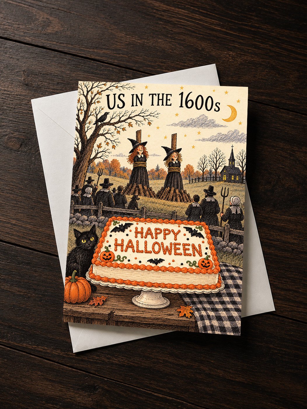 US IN THE 1600s: Funny Halloween Salem Witch Dark Humor Card product image (1)