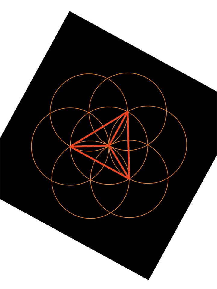 Tetrahedron Square Sticker – Red & Orange with Flower of Life on Black product image (2)