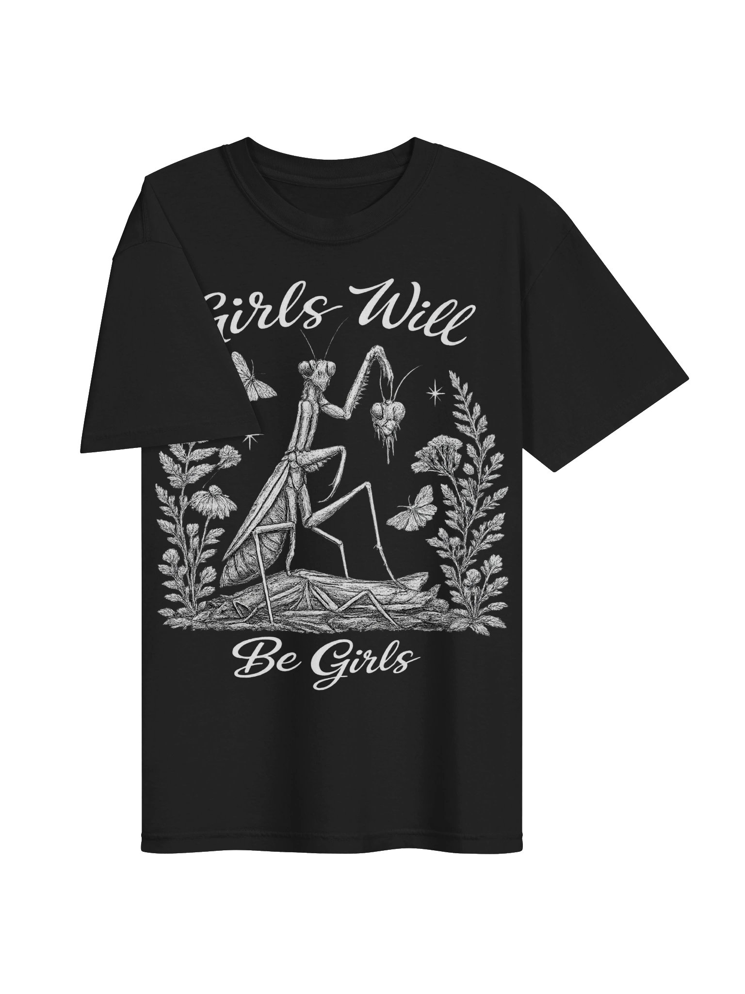 Girls Will Be Girls Mantis Graphic Tee | Dark Botanical Cottagecore Shirt product image (3)