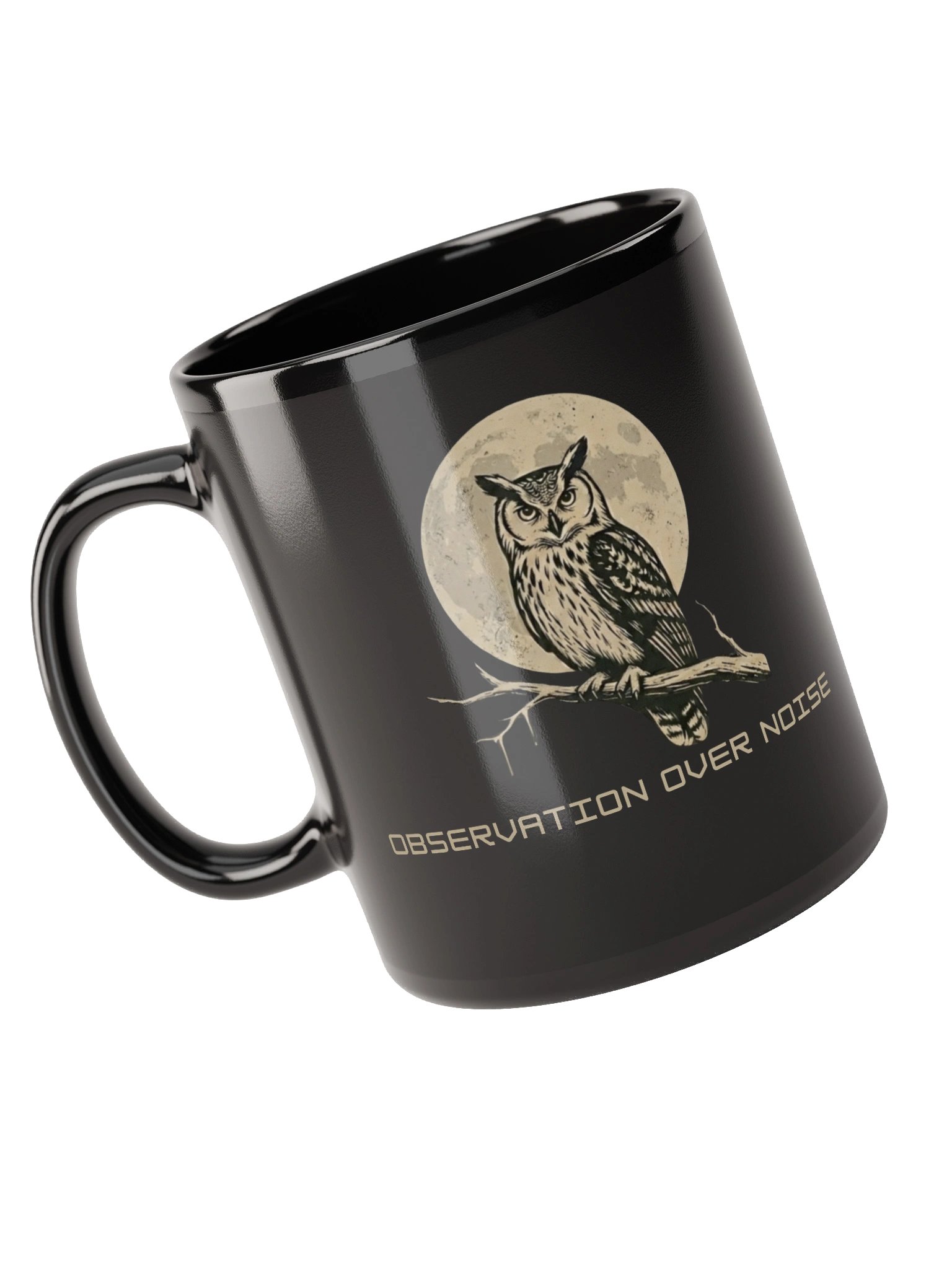 Observation Over Noise Owl Mug | Vintage Black Coffee Mug for Introverts & Quiet Thinkers product image (6)
