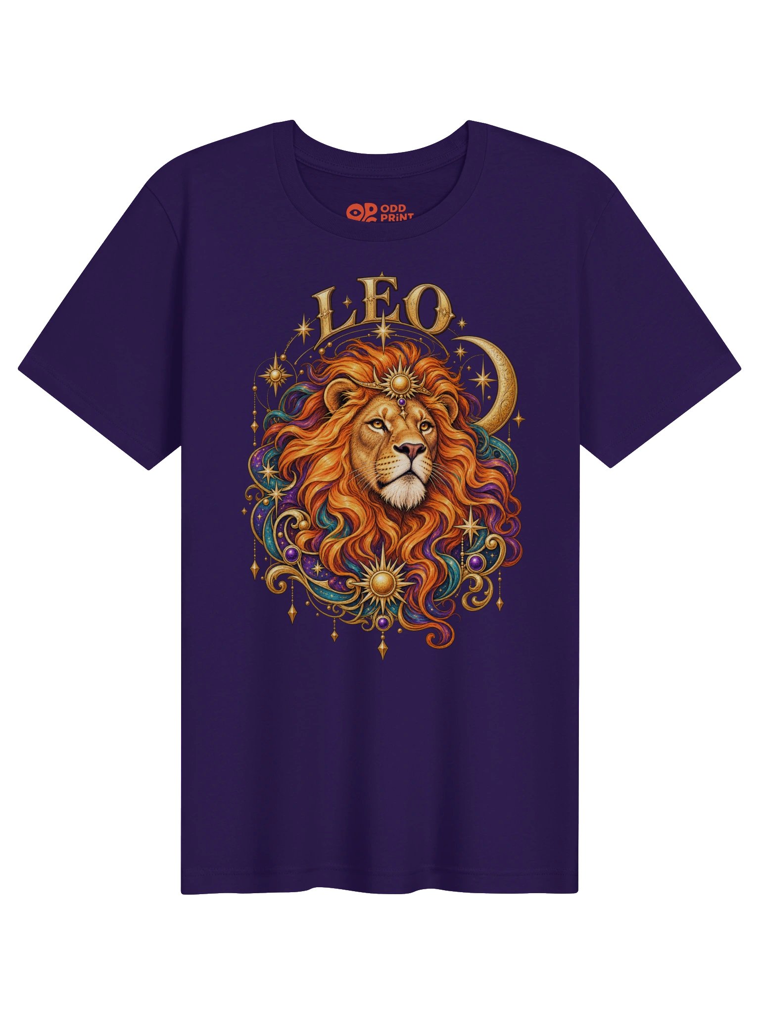 Leo Zodiac T-Shirt With Fiery Celestial Lion Artwork product image (4)