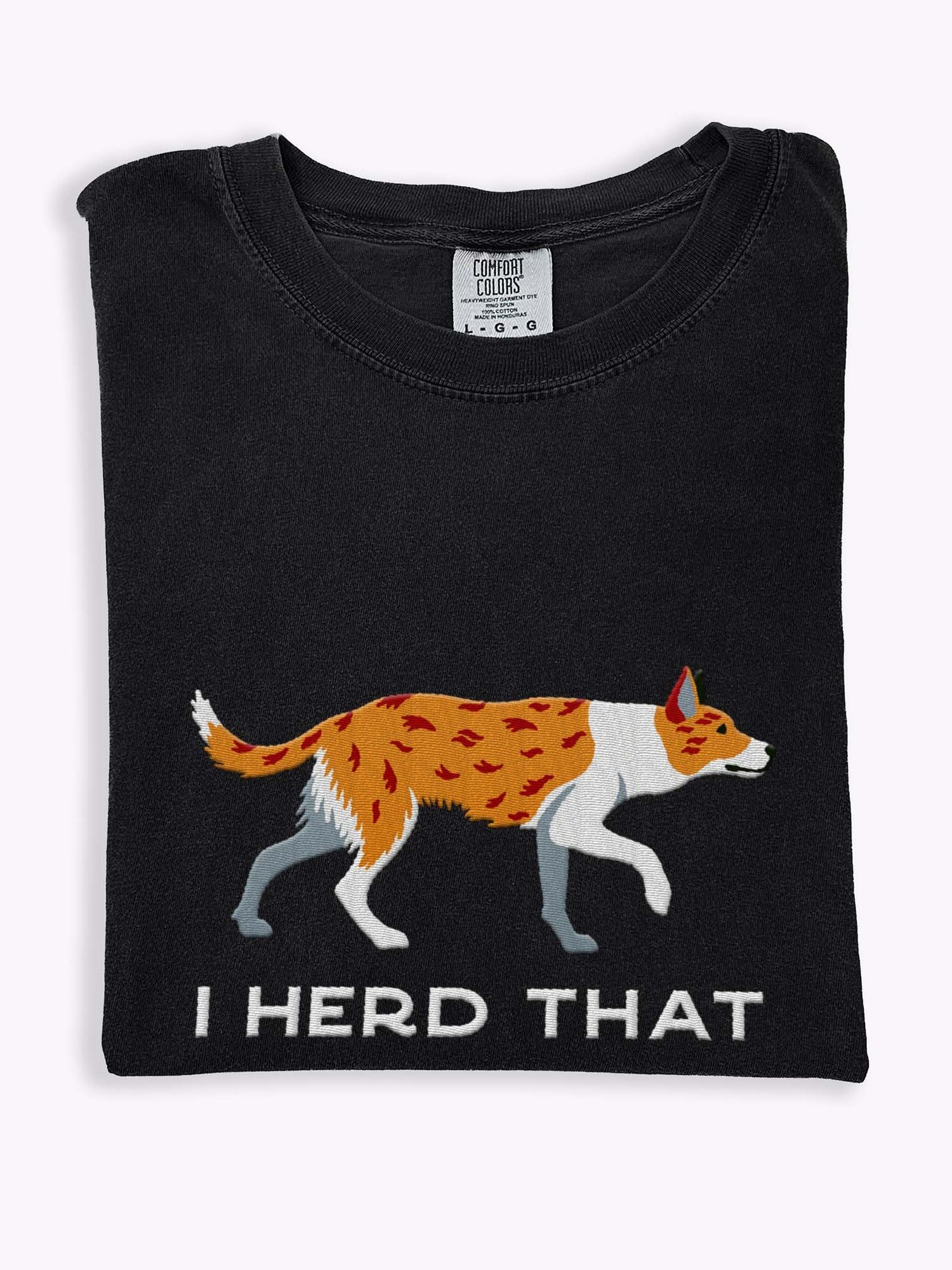 I Herd That T-Shirt(Embroidered) of a Smooth-Coated Border Collie(Red Merle) product image (1)