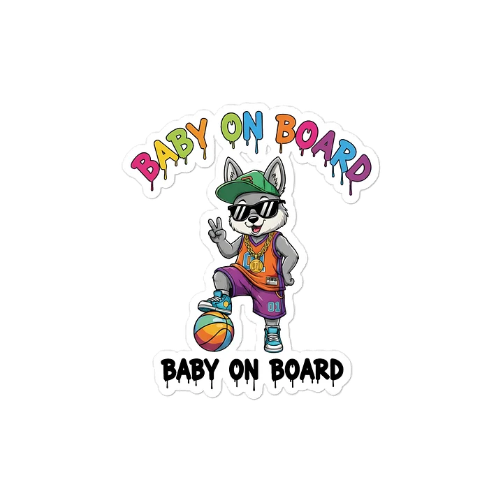 Funny Wolf Basketball Baby on Board Sticker - 5x5 Weatherproof Vinyl Car Decal - Premium Wolf Basketball Star Gift product image (1)