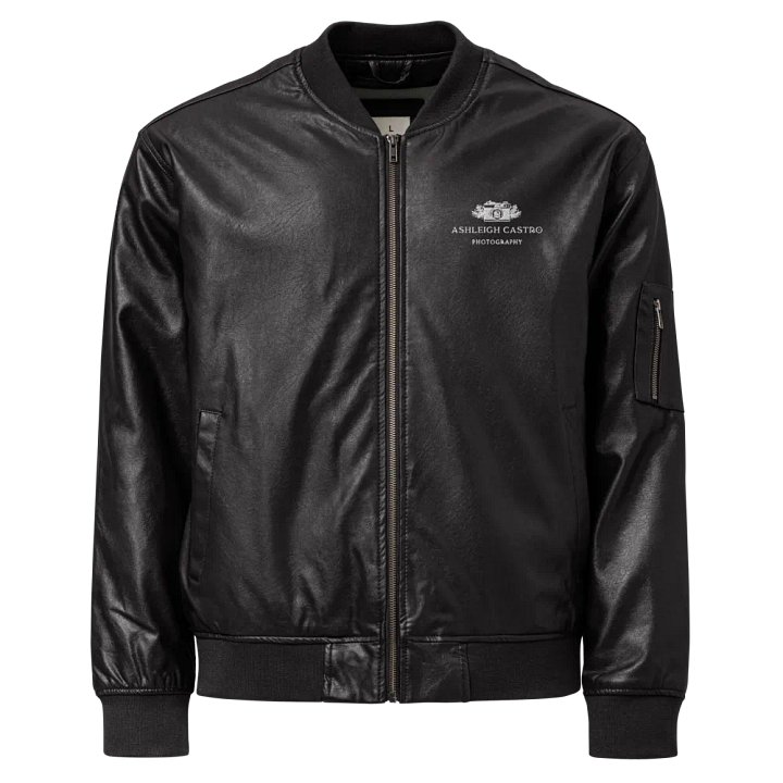 Botanical Camera Logo Faux Leather Bomber Jacket product image (1)