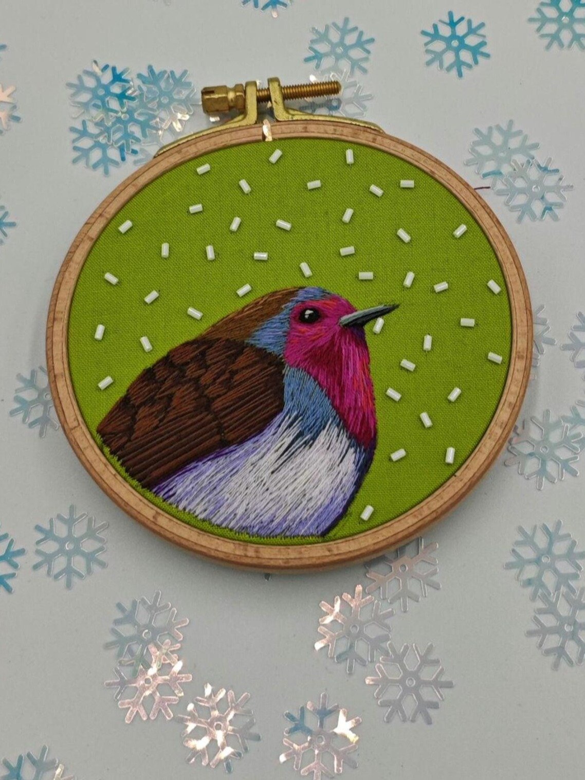 Christmas Robin PDF hand embroidery pattern and beading tutorial, DIY ornament, learn to sew product image (5)