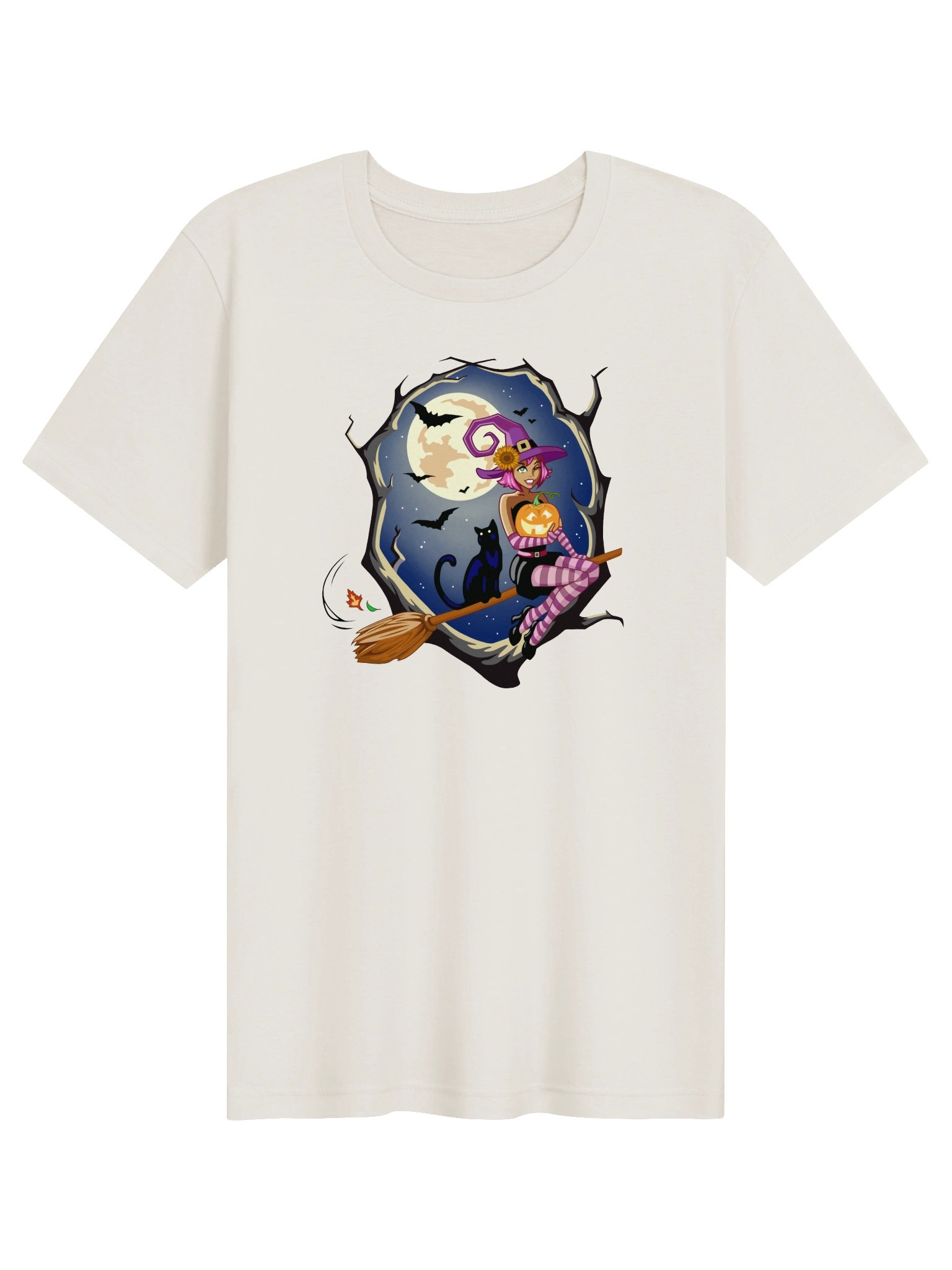 Whimsical Halloween Sunflower Witch Tee – Vintage White Holiday Graphic T-Shirt product image (1)