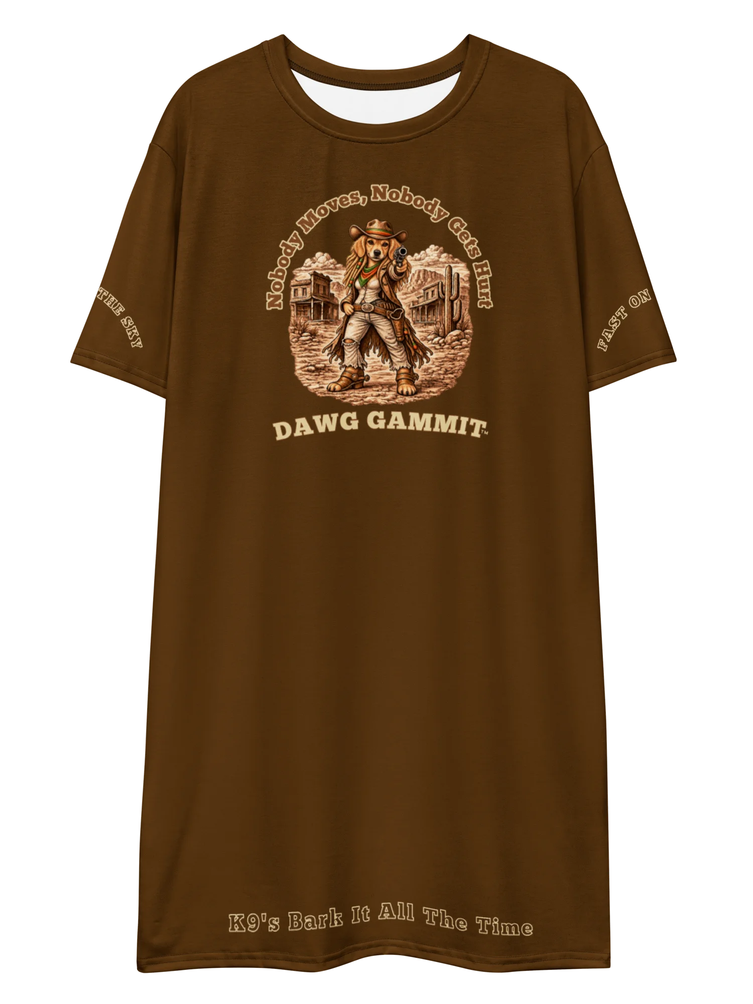 DAWG GAMMIT™ Golden Retriever Outlaw Brown T-shirt Dress product image (1)