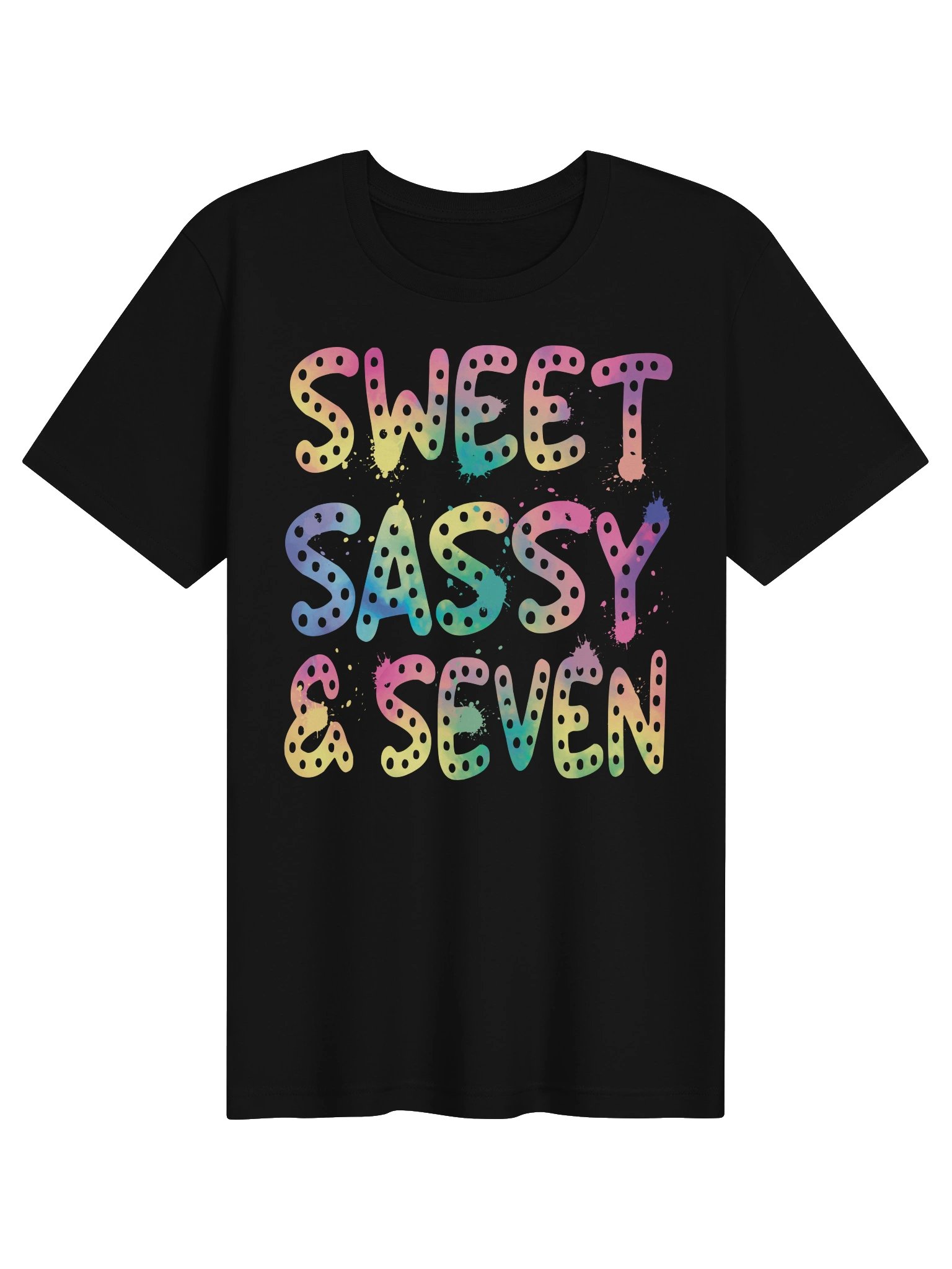 Sweet Sassy and Seven Shirt, 7th Birthday Girl Rainbow Paint Splatter Tee, Cute Seventh Birthday Gift product image (5)