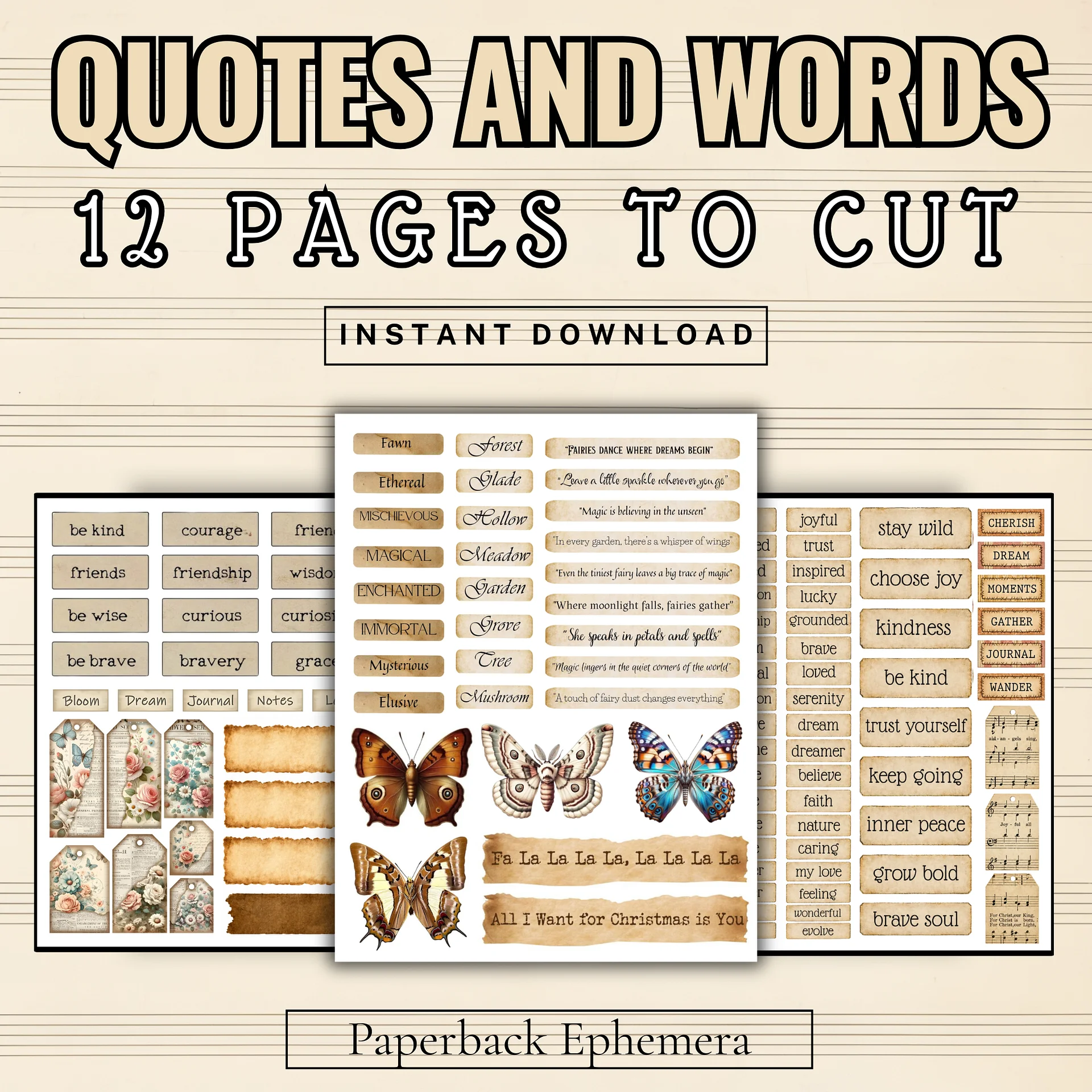 Junk Journal Printable Words & Numbers – 120+ Vintage Quotes, Labels & Ephemera PDF product image (2)