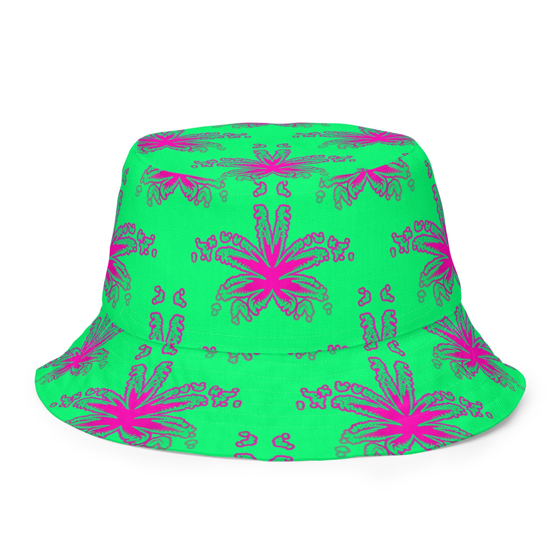 420 Stoner Summertime Reversible Bucket Hat, Cannabis Mint Green Purple Pink Pot Leaf Pattern Accessory product image (2)