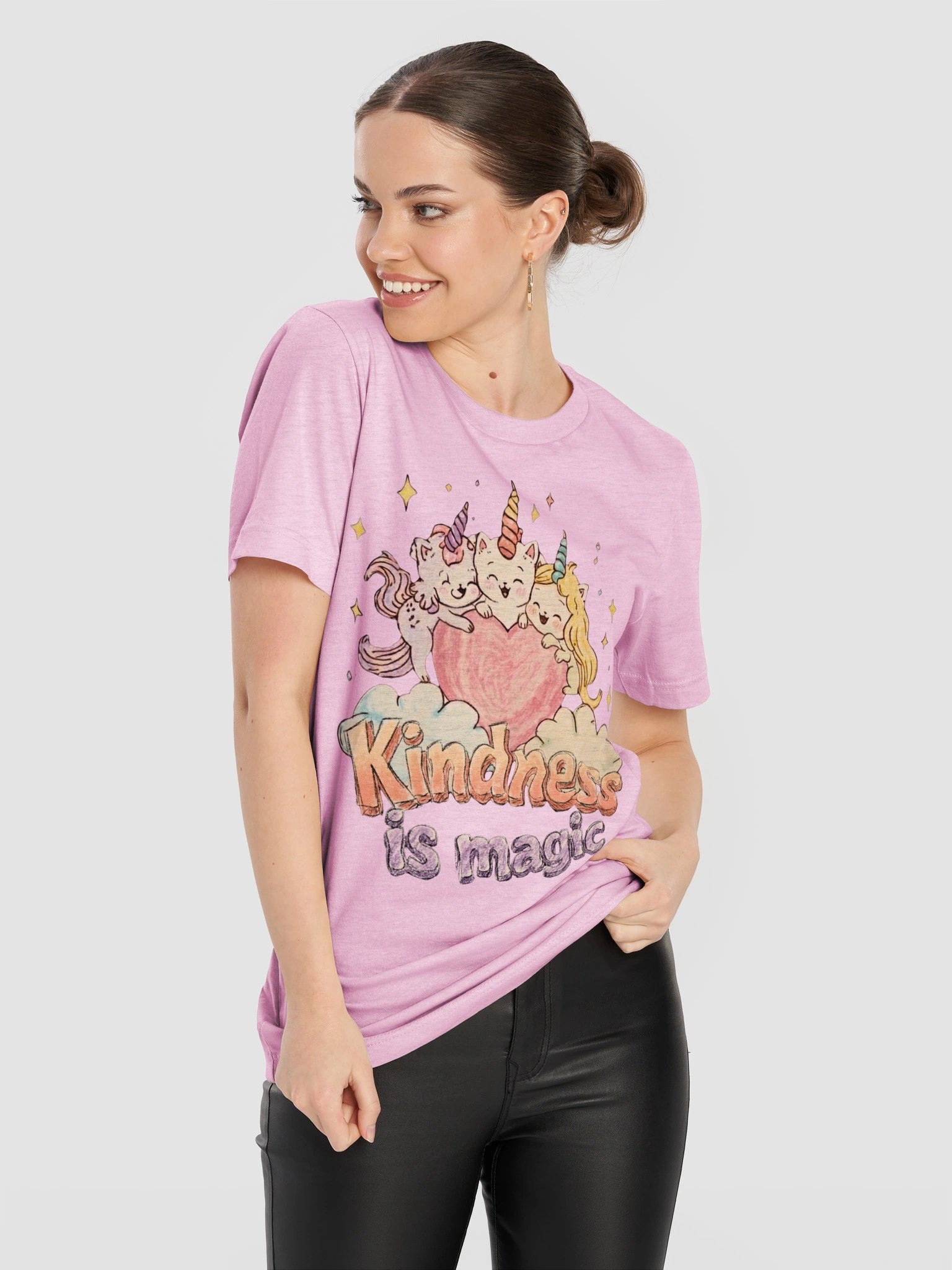 Kindness Is Magic Shirt, 80s-Inspired Cartoon Unicorn Cat Tee, Retro Pastel Rainbow Shirt product image (138)