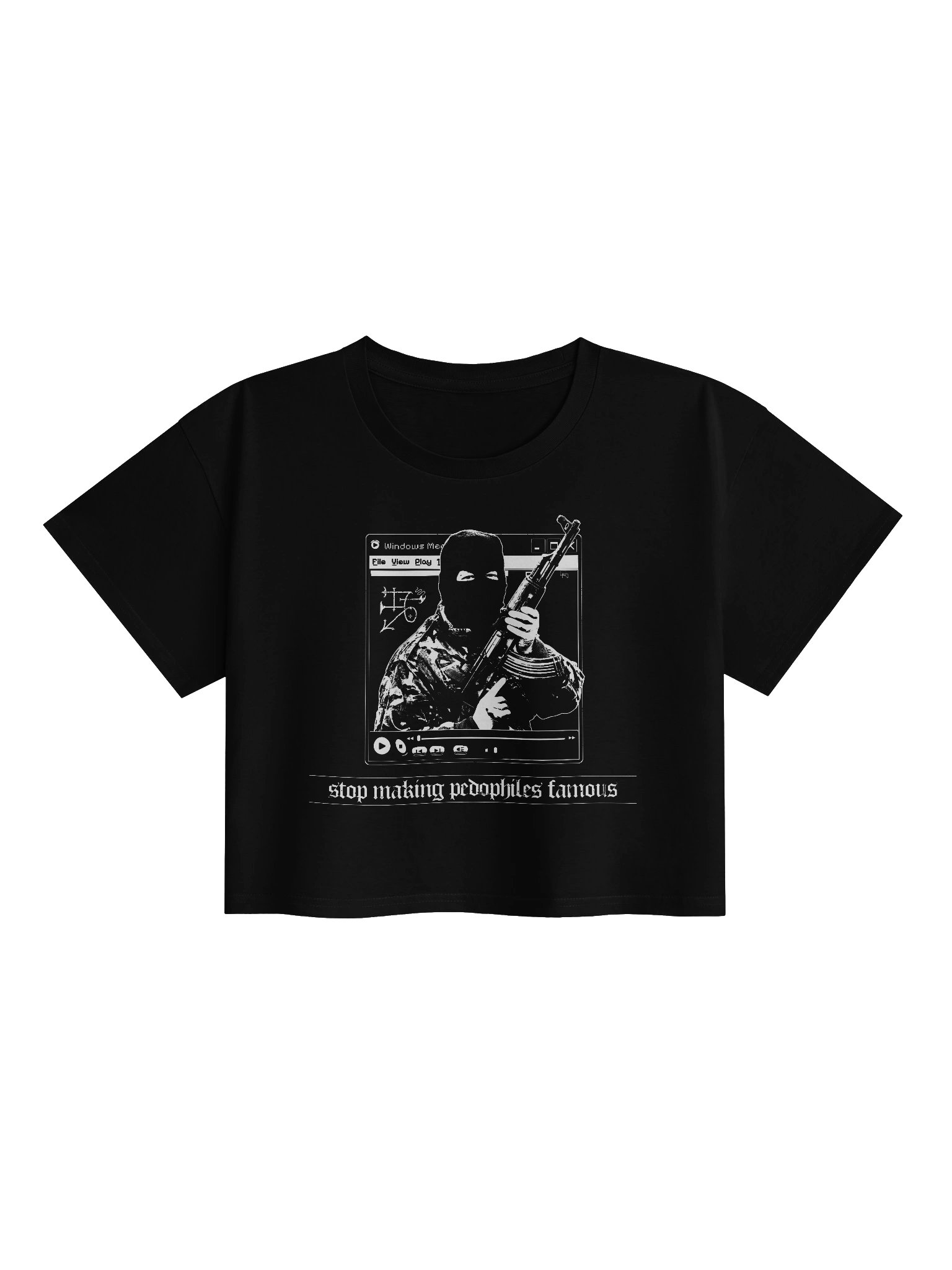 "STOP MAKING PEDOS FAMOUS" CROPTOP BACKPRINT product image (1)