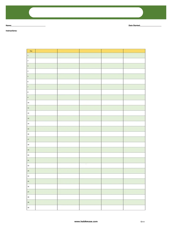 30 Day Blank Planner Chart (5 columns) product image (1)