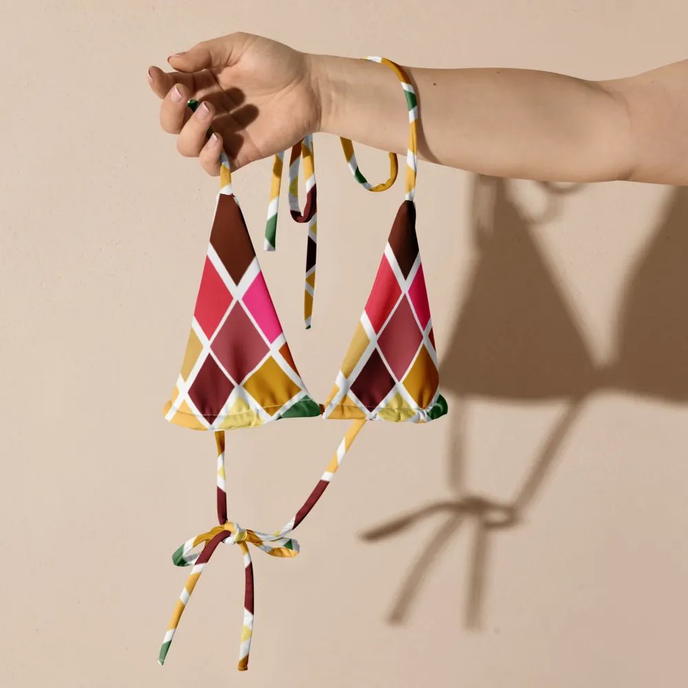 Colorful Square Pattern Design String Bikini Top - v5 product image (5)