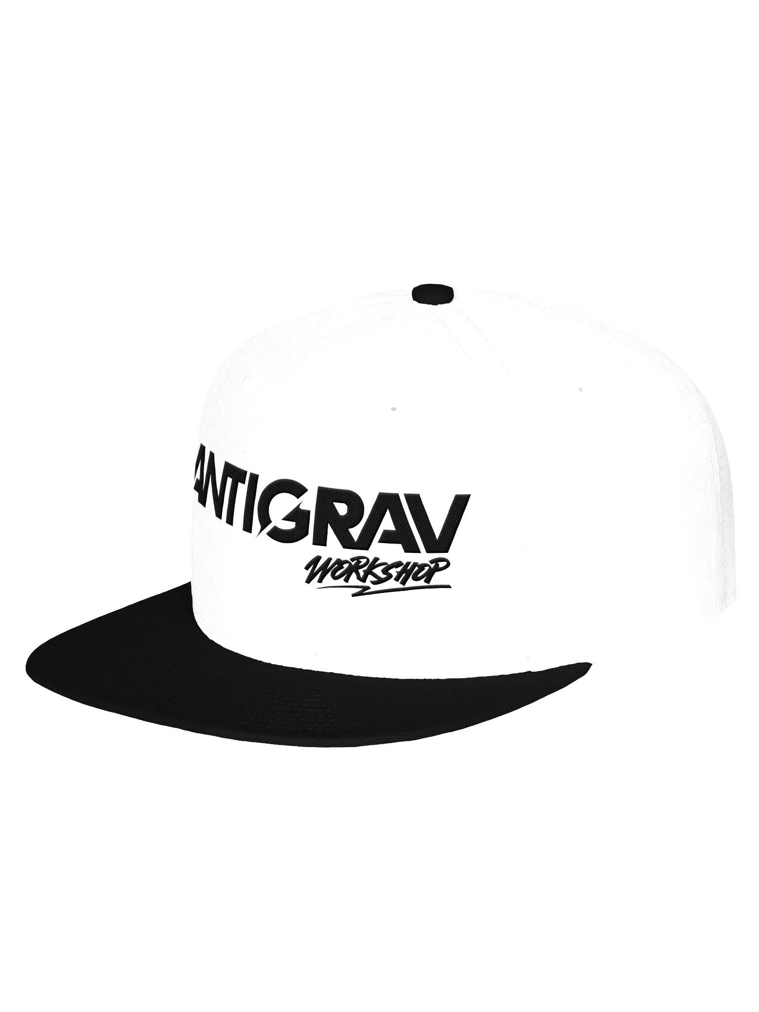 Antigrav Workshop Snapback Hat | Embroidered Wool Blend Flat Bill Cap | White/Black product image (4)