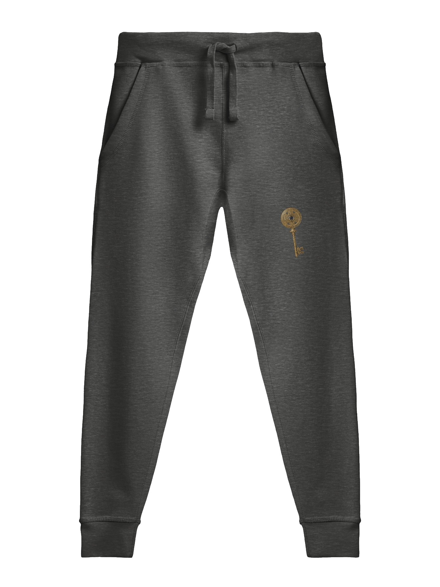The Gatekeeper’s Key Fleece Joggers – Front Thigh & Back Lower Leg Print | Charcoal Heather | product image (1)