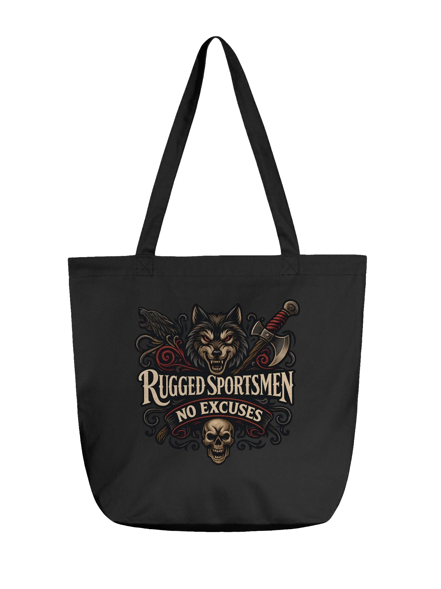 Rugged Sportsmen No Excuses Wolf & Skull Tote Bag product image (1)