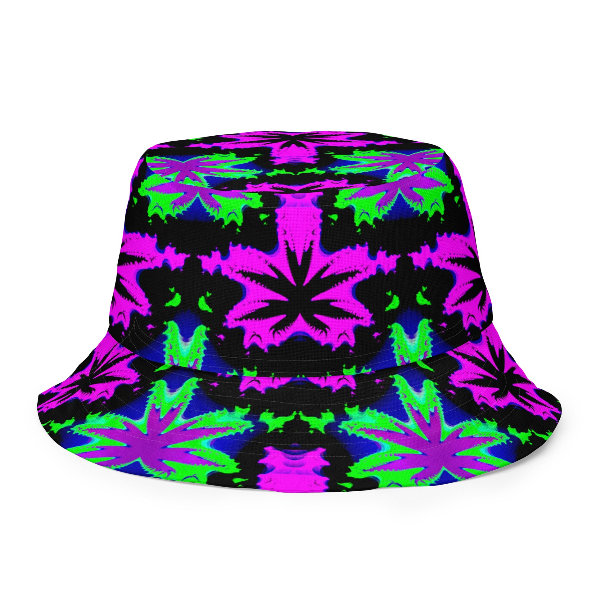 Reefer Rave Reversible Bucket Hat, Neon 90s Style Stoner Summertime Festival 420 Fashion, Cannabis Pot Leaf Pink Green Ganja Weed Accessory product image (6)