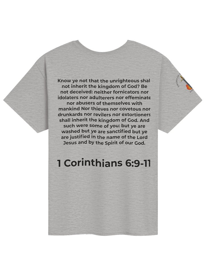 1 Corinthians 6:9-11 "Washed and Sanctified" Scripture Tee product image (1)