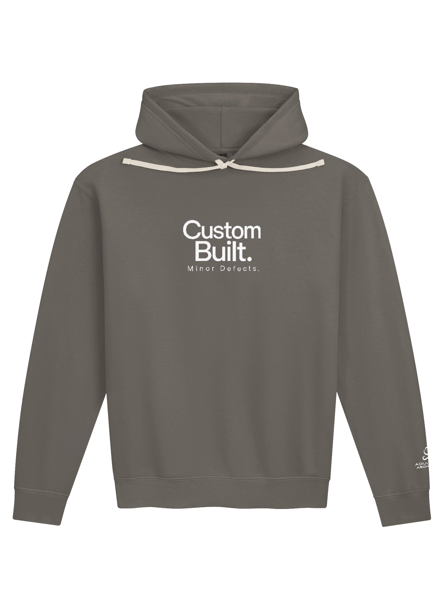 “Custom Built. Minor Defects.” — Unisex Garment-Dyed Fleece Hoodie product image (2)