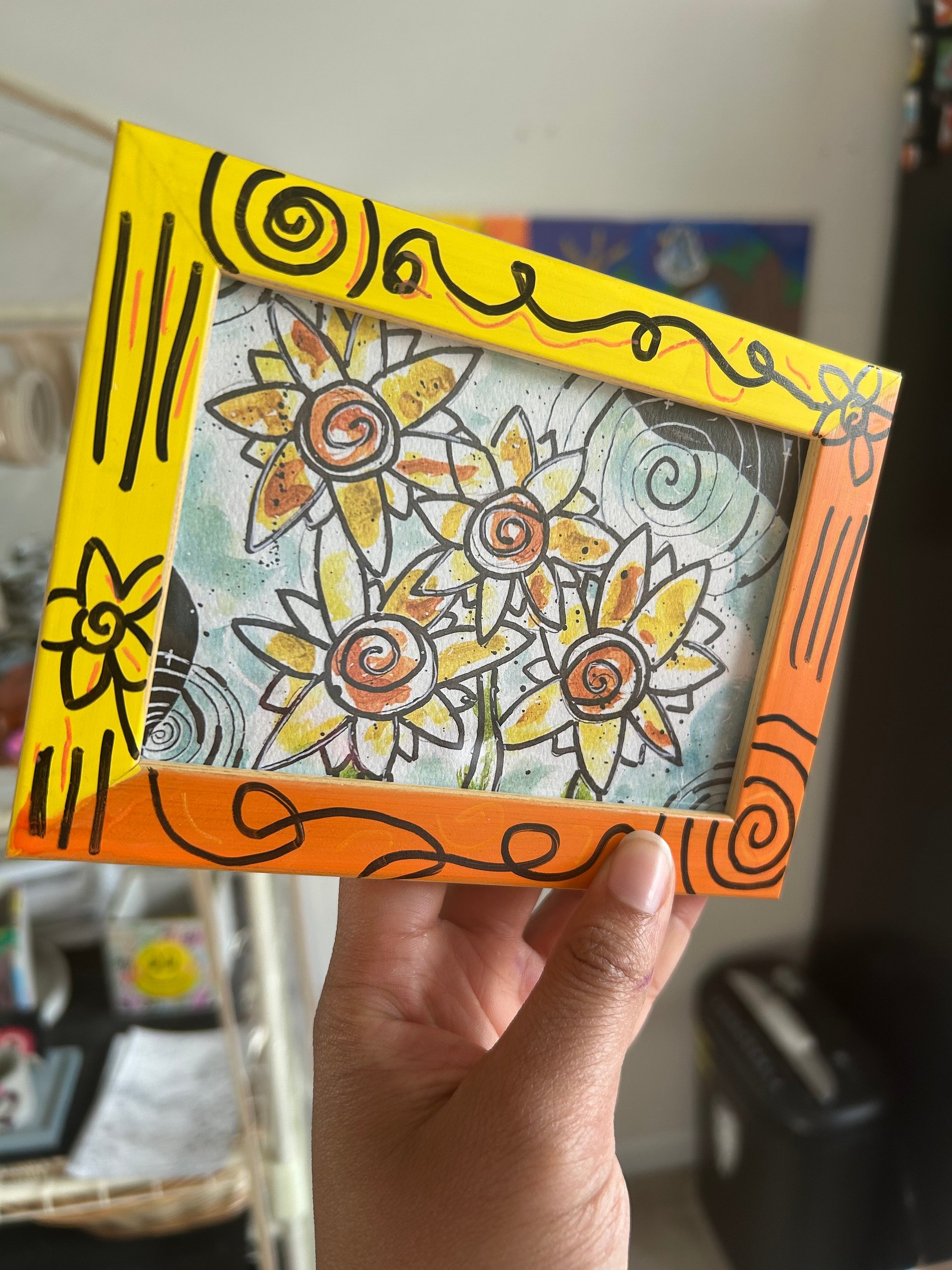 Sunflower art print in super duper cool painted frame! product image (2)