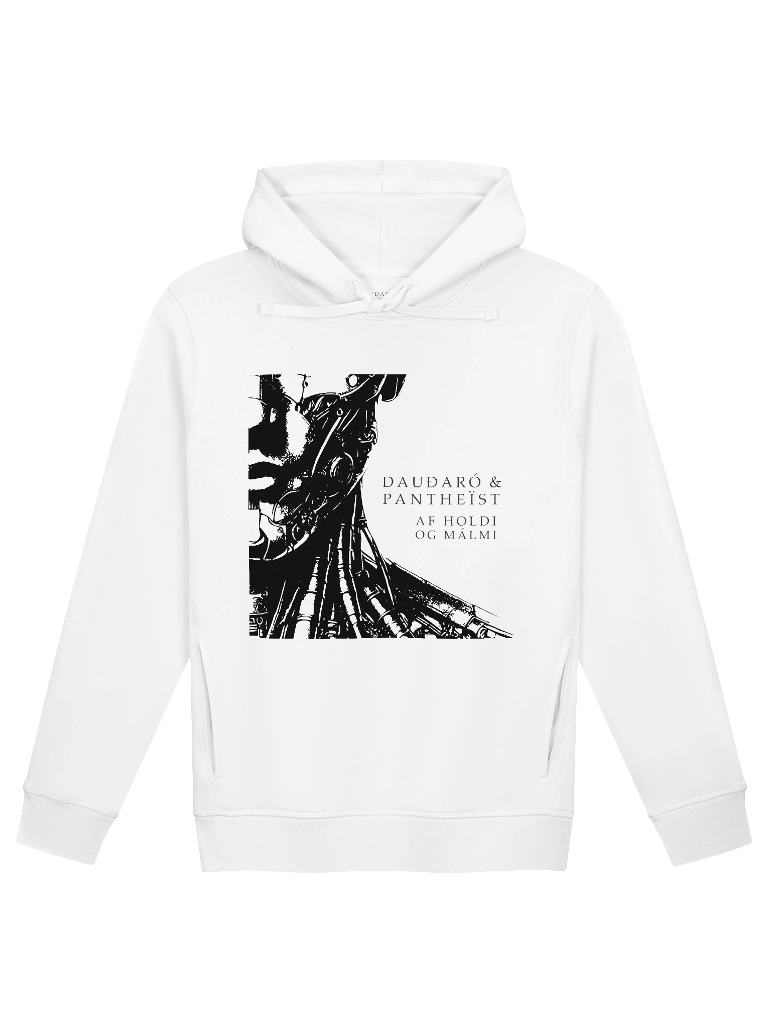 Dauðaró & Pantheïst — Af holdi og málmi Limited Edition Unisex Pocket Hoodie (White) product image (1)