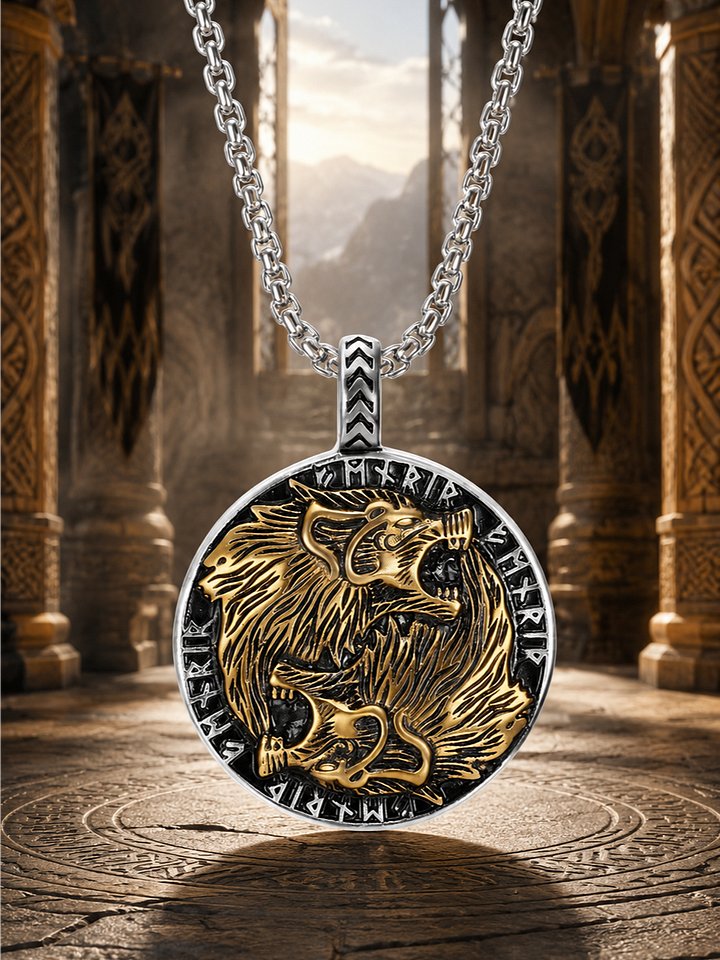 The Armored Kingdom Fenrir Golden Wolf pendant Necklace-Viking Amulet-Nordic Mythology product image (1)