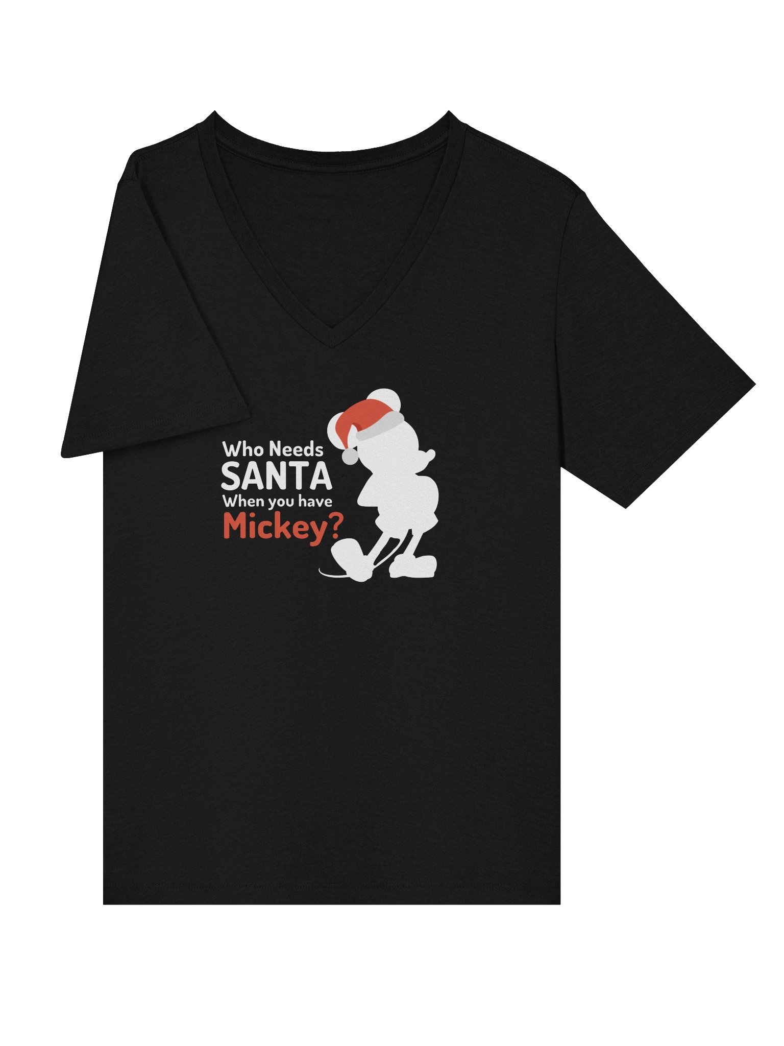 Disney Who Needs Santa Mickey Womens V Neck Tee (dark colors) product image (13)