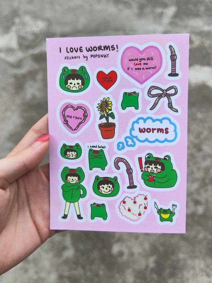 I Love Worms Sticker sheet product image (2)