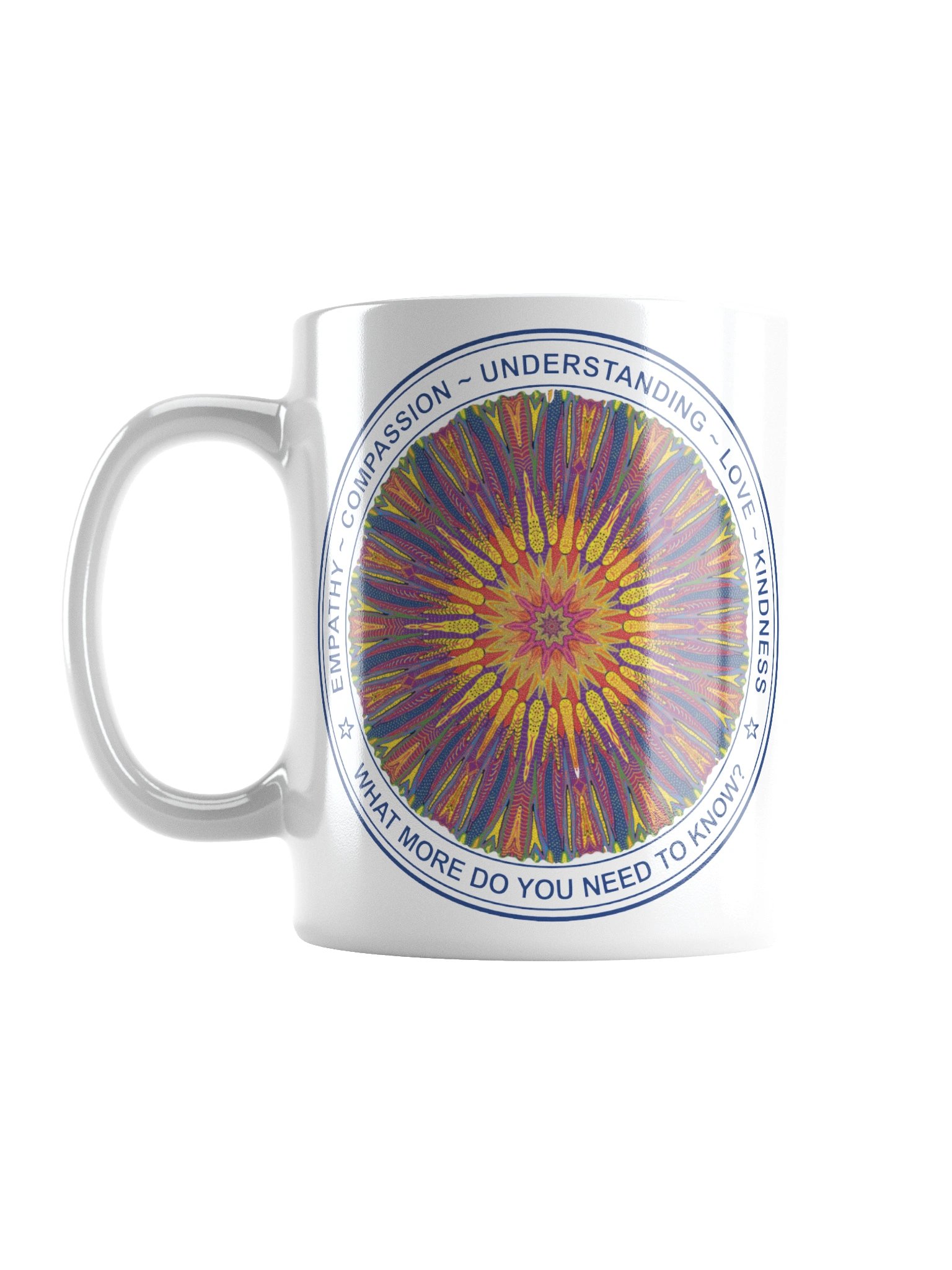 White Ceramic Inspirational mug says: "Empathy, Compassion, Understanding, Love, Kindness. What more do you need to know?" product image (1)