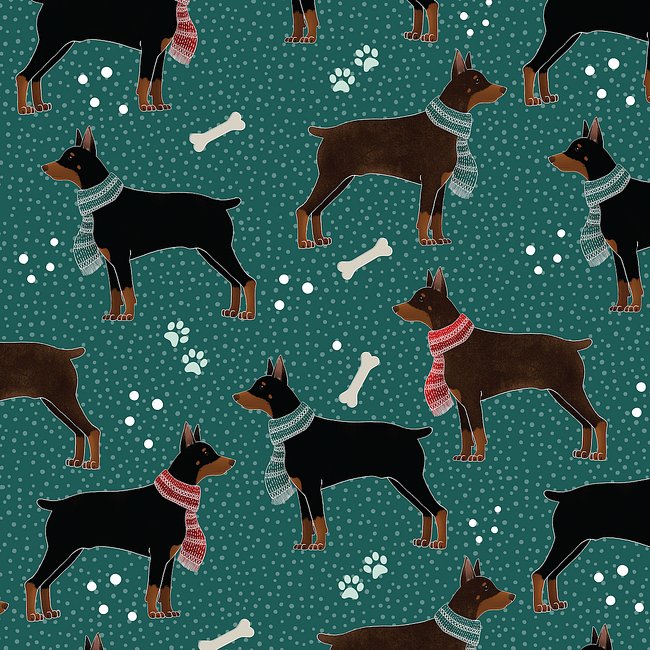 Winter Dobermans in Scarves Pattern