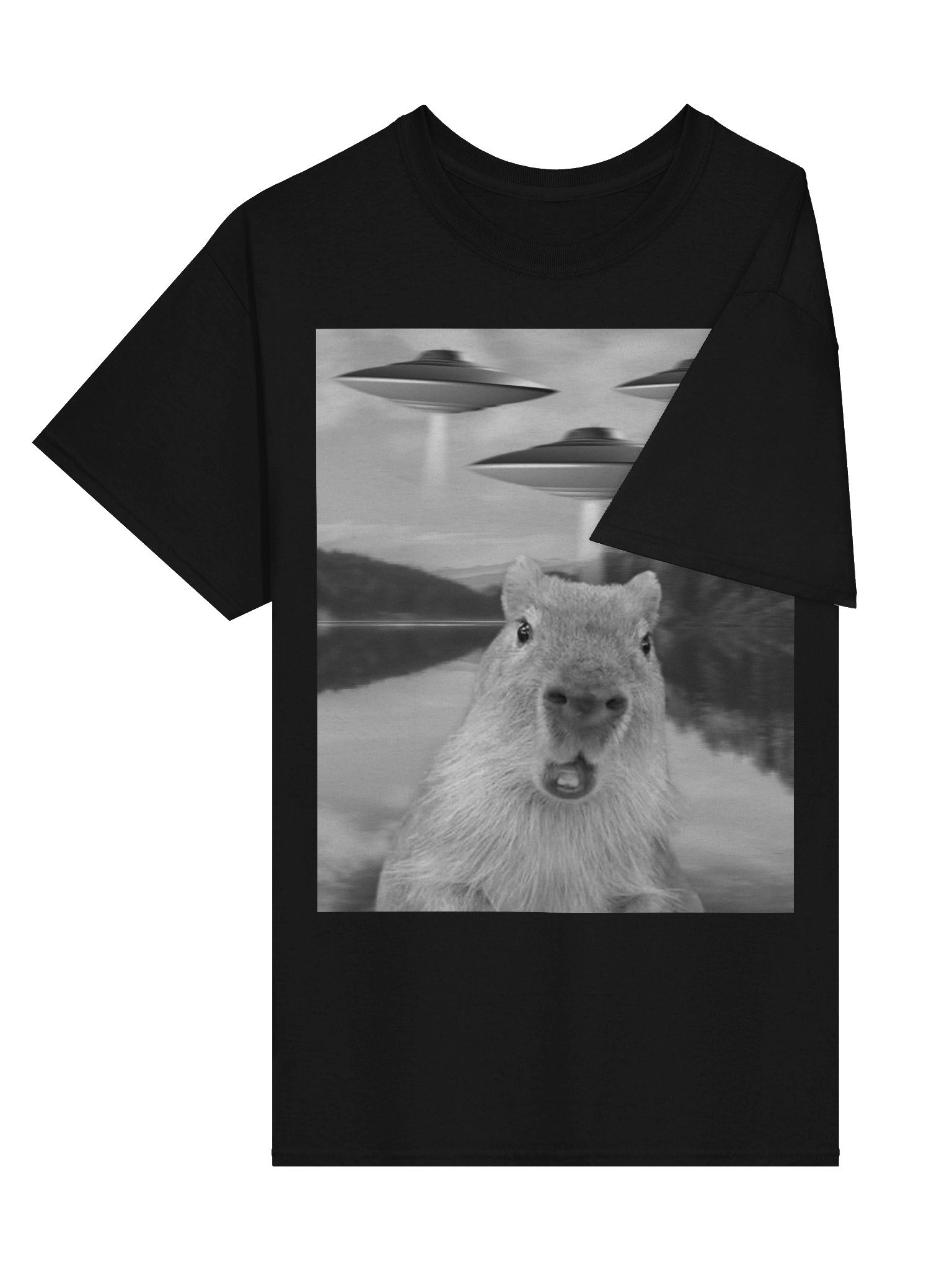 Funny Graphic Tee Capybara Selfie with UFOs Weird product image (4)