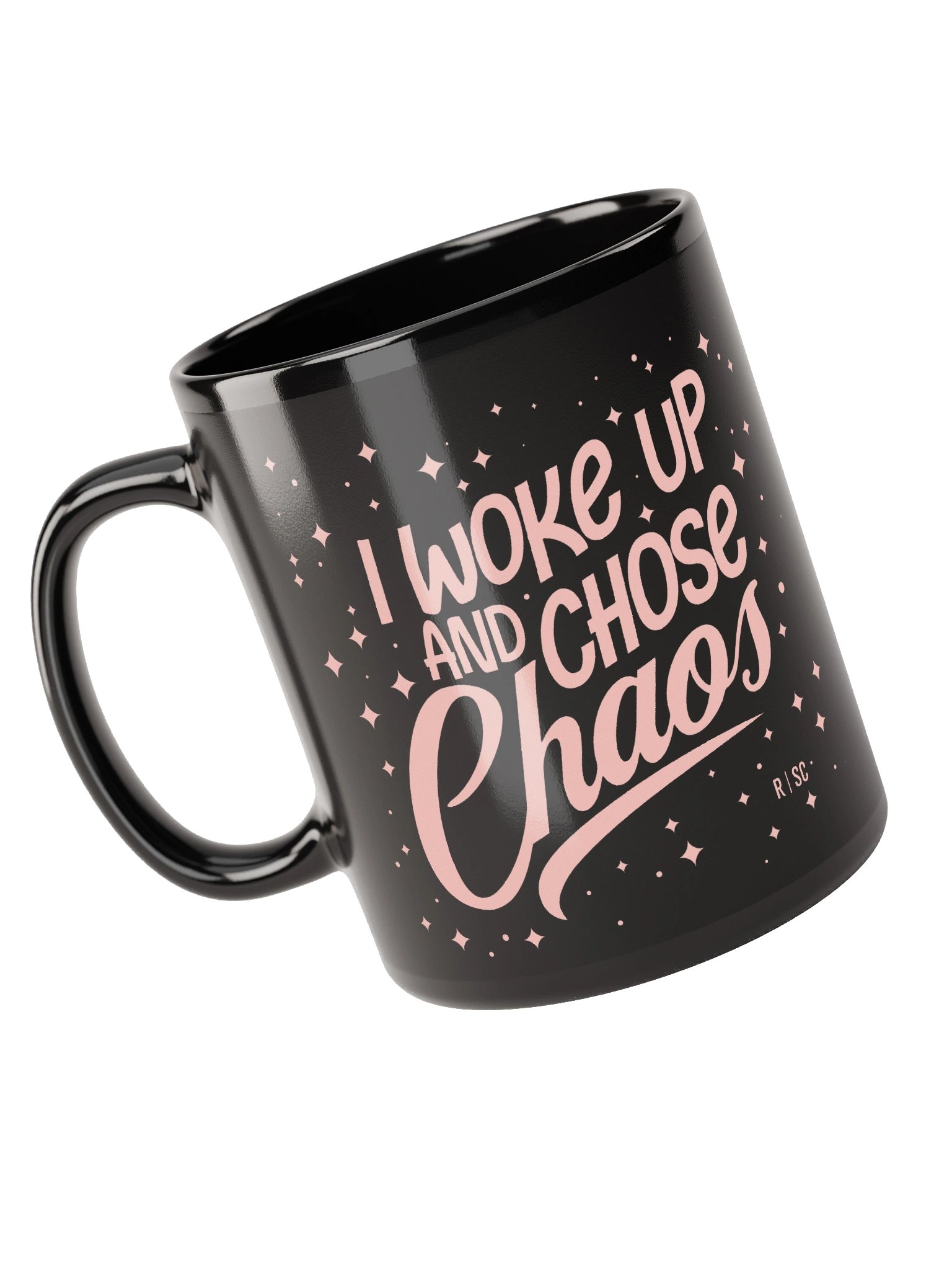 Woke Up and Chose Chaos Black Mug (Pink) product image (9)