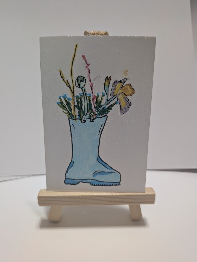 Spring Rainboot Floral Arrangement ACEO product image (1)