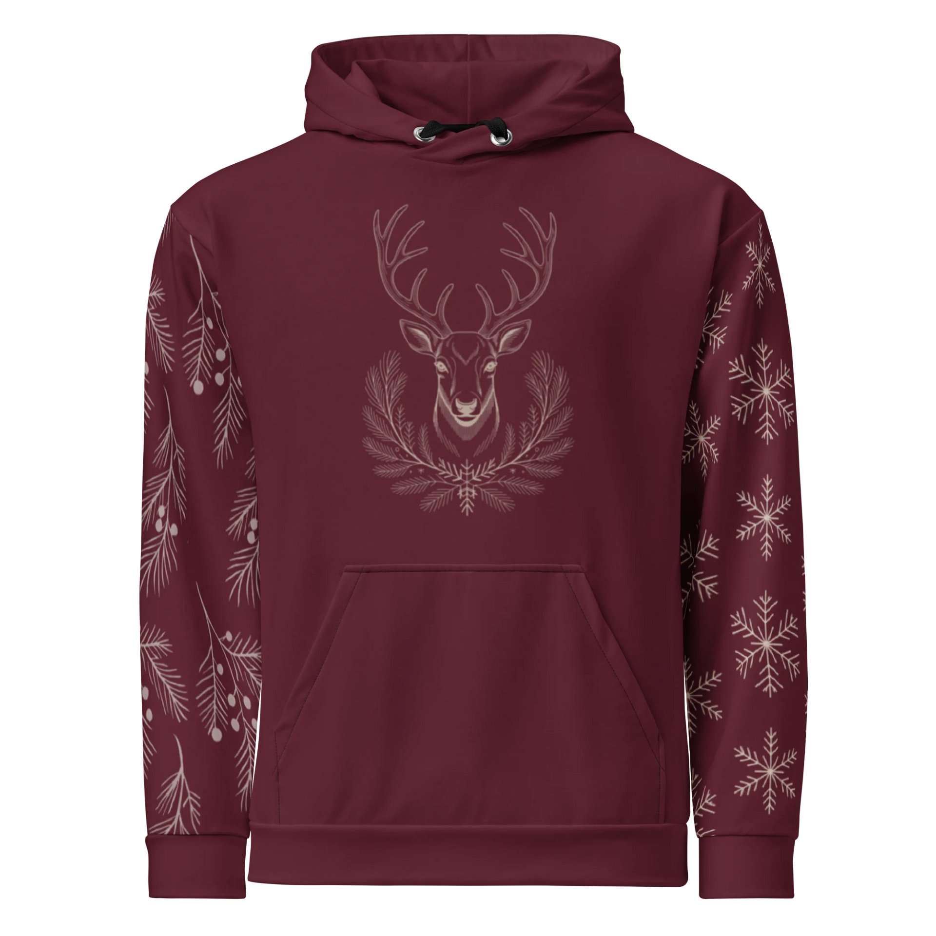 Berry Red Winter Reindeer Hoodie | Cozy Unisex Christmas product image (4)