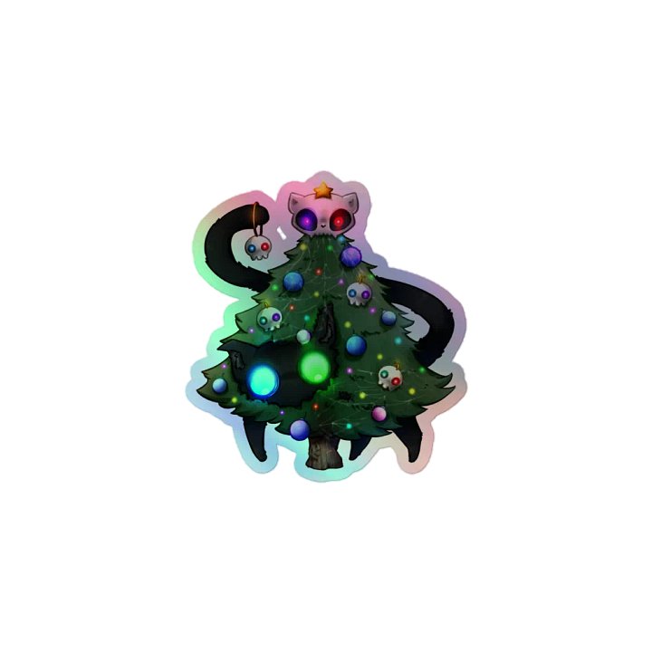 Santa Claws Curse | Black Cat in a Haunted Christmas Tree (Holographic Edition Sticker) product image (1)