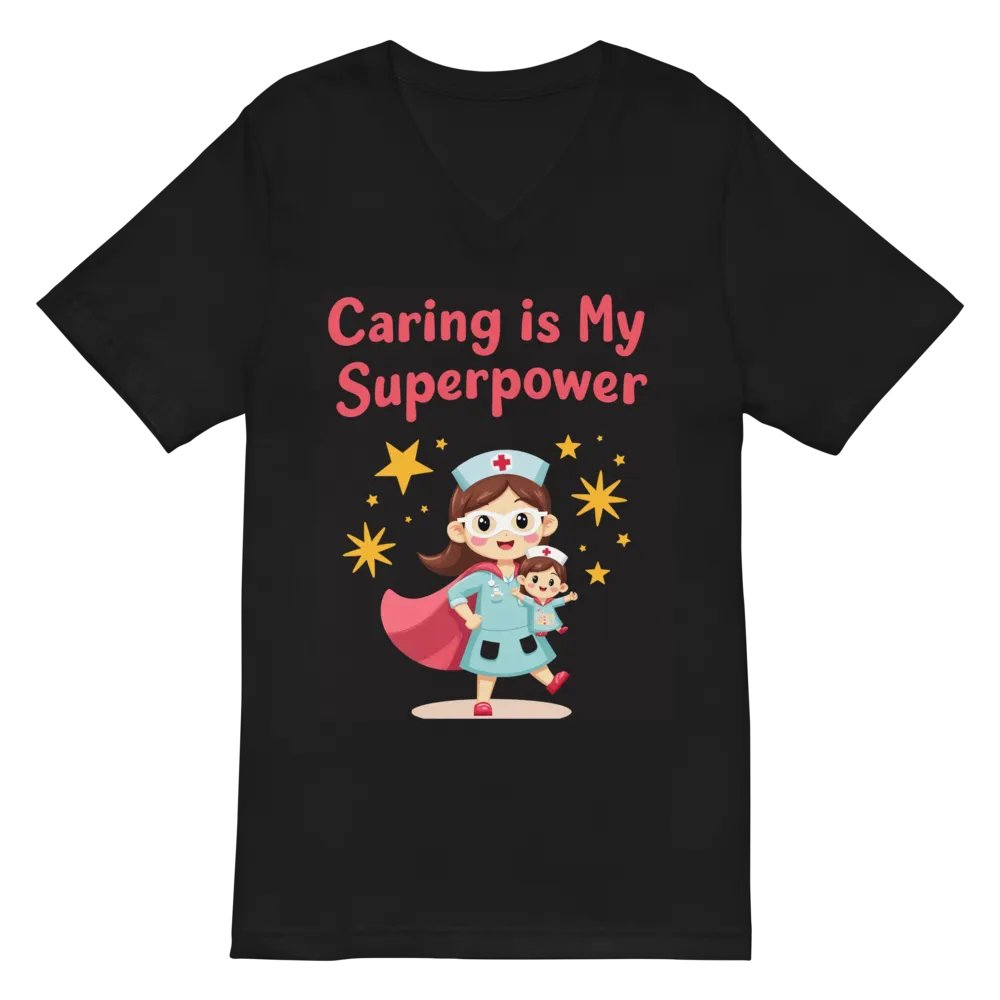 Caring Superpower Nurse V-Neck Tee product image (3)