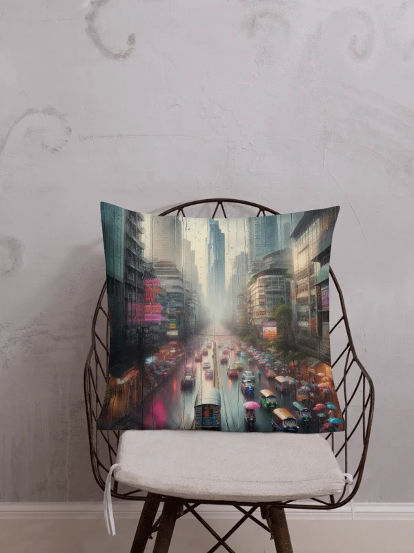 Neon Rain All-Over Print Premium Pillow | AI Design product image (1)