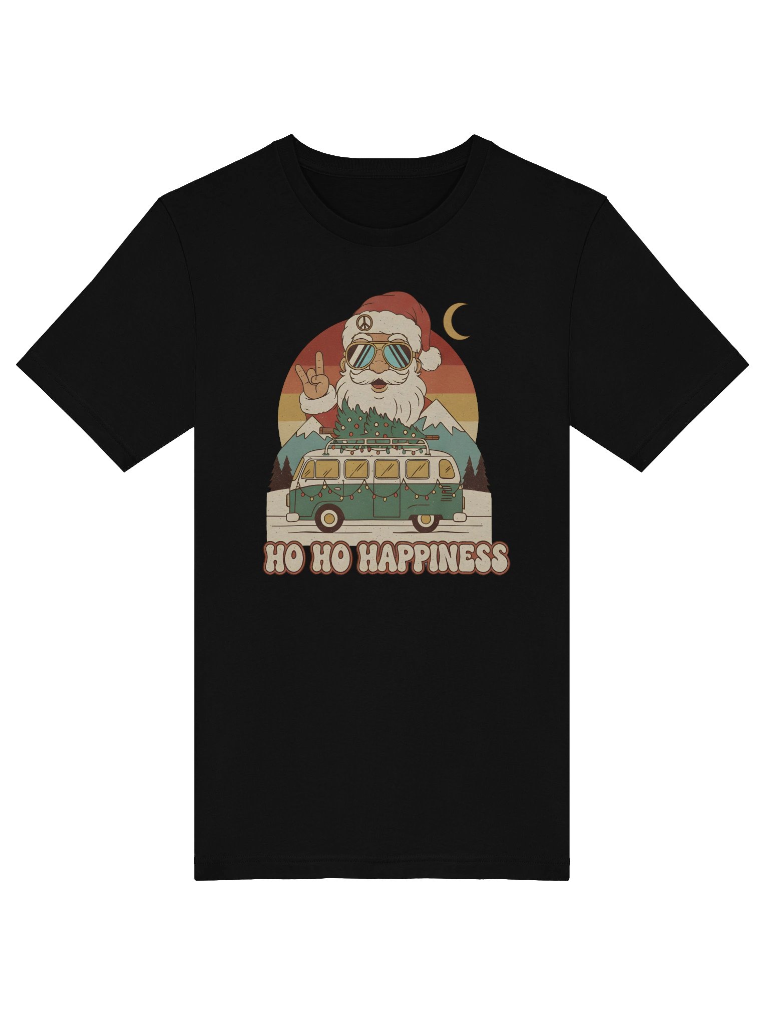 Ho Ho Happiness Hippie Santa T-Shirt – Retro Christmas Van Tee, Funny Groovy Holiday Gift 2025 product image (27)