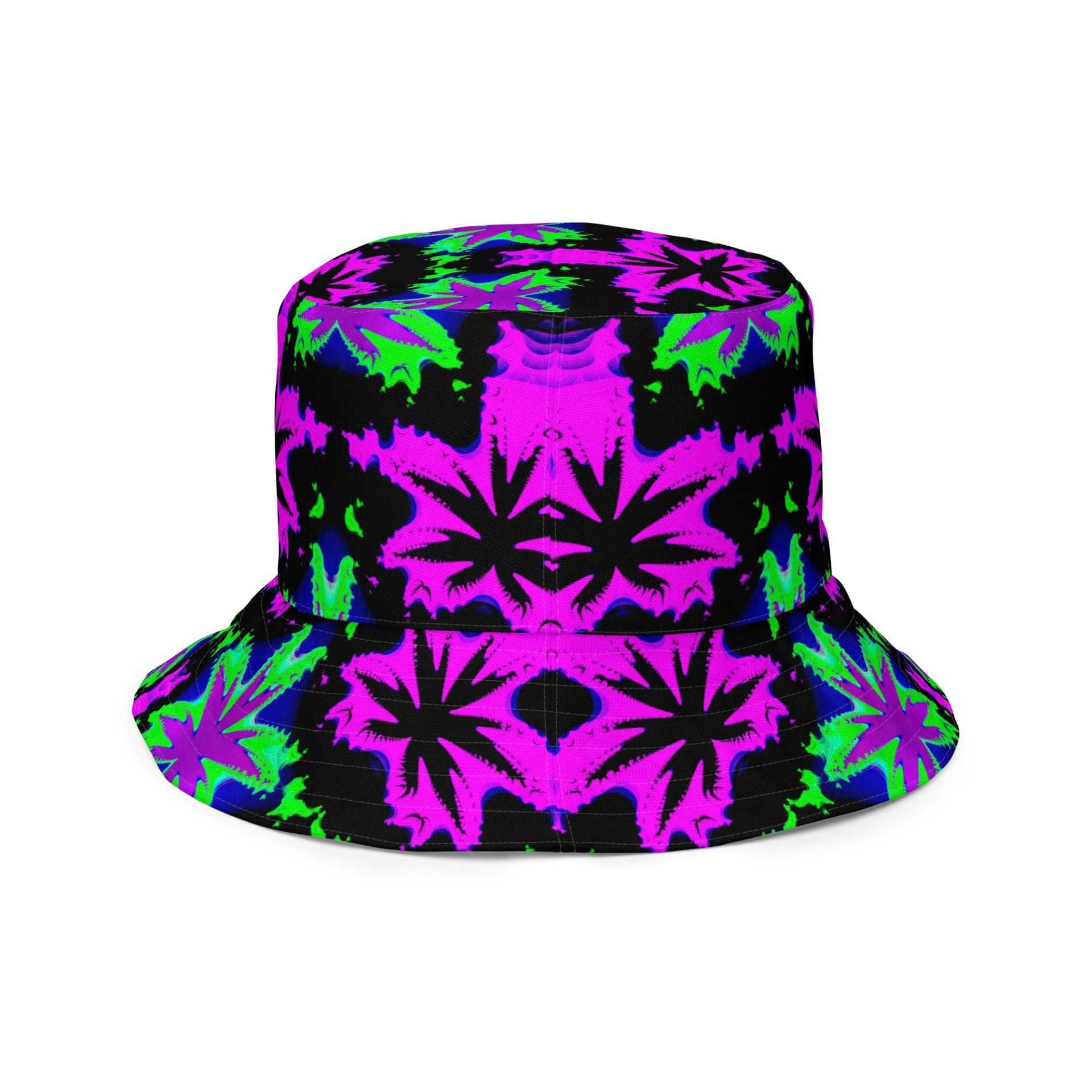 Reefer Rave Reversible Bucket Hat, Neon 90s Style Stoner Summertime Festival 420 Fashion, Cannabis Pot Leaf Pink Green Ganja Weed Accessory product image (8)