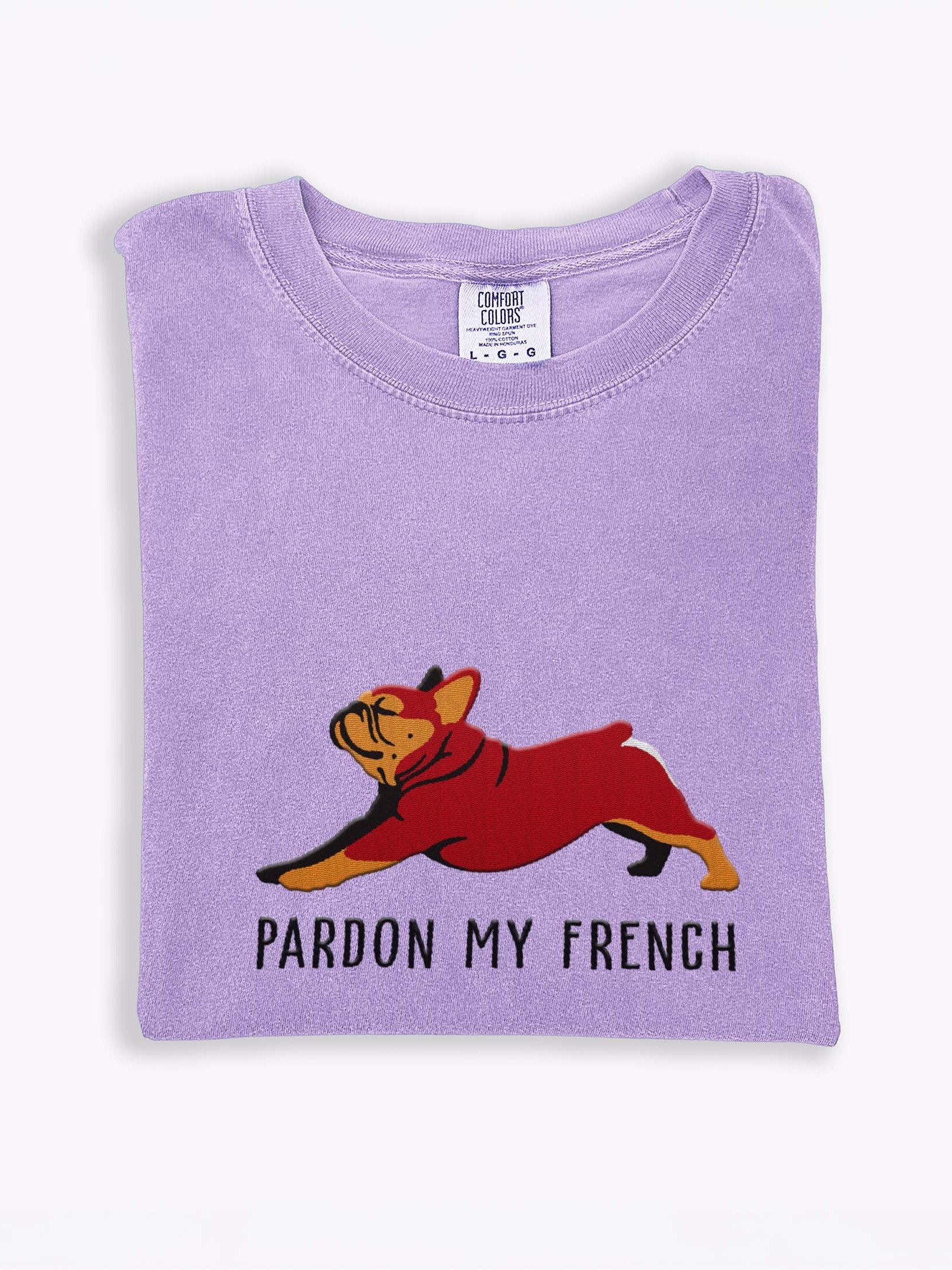 Pardon My French T-Shirt(Embroidered) of a French Bulldog(Red & Tan) product image (1)