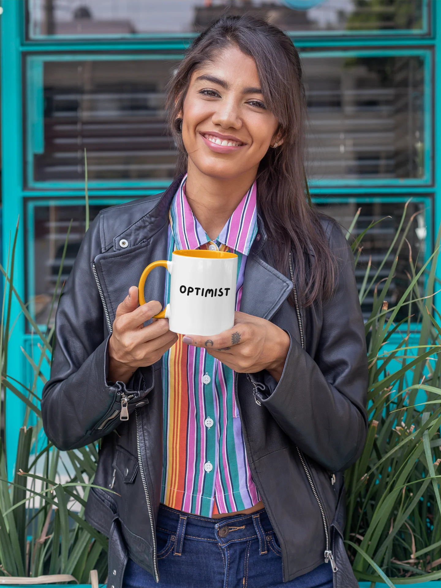 “OPTIMIST” My Vibe Ceramic Mug with Color product image (1)