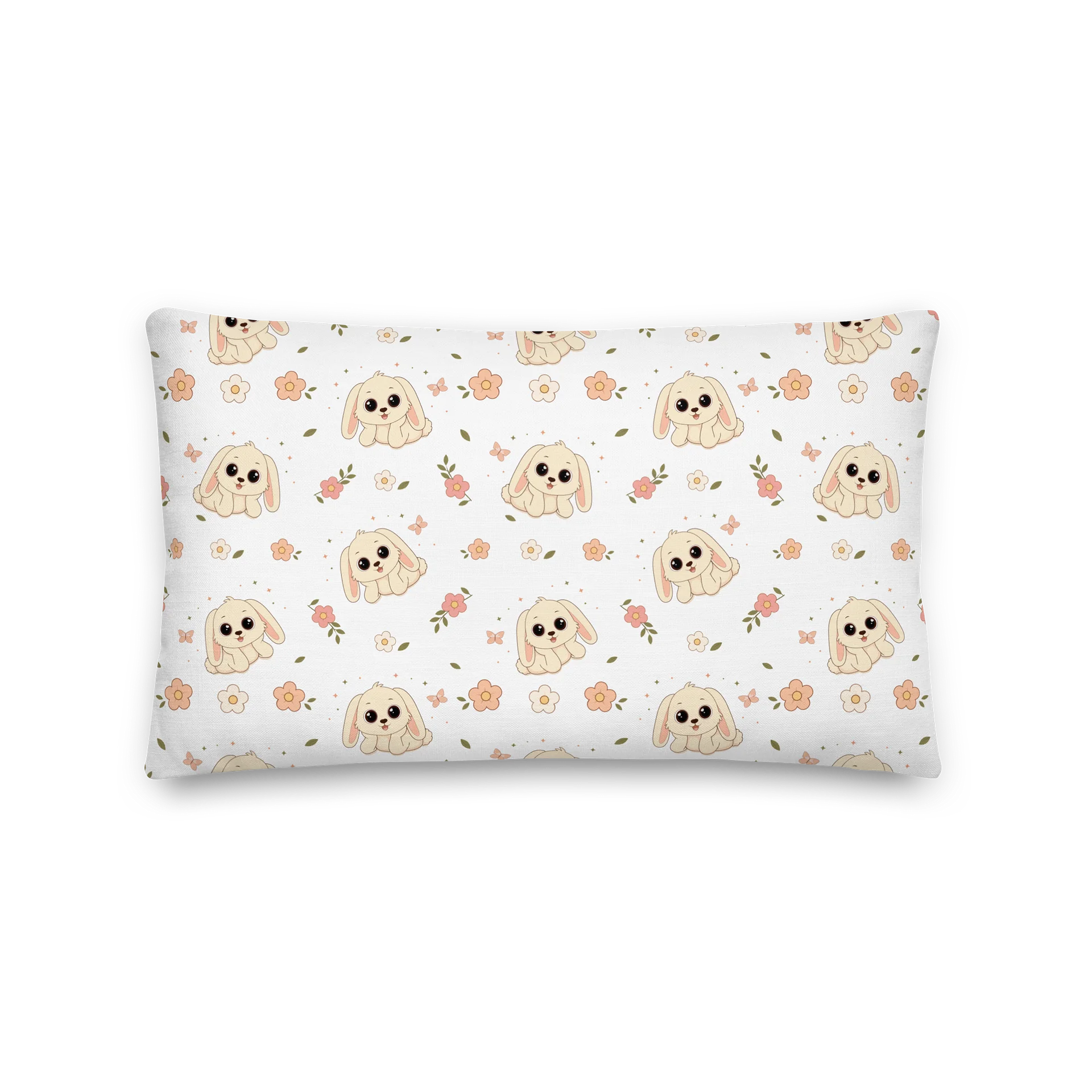 Cute Floppy Eared Bunny and Floral Pattern Pillow product image (5)