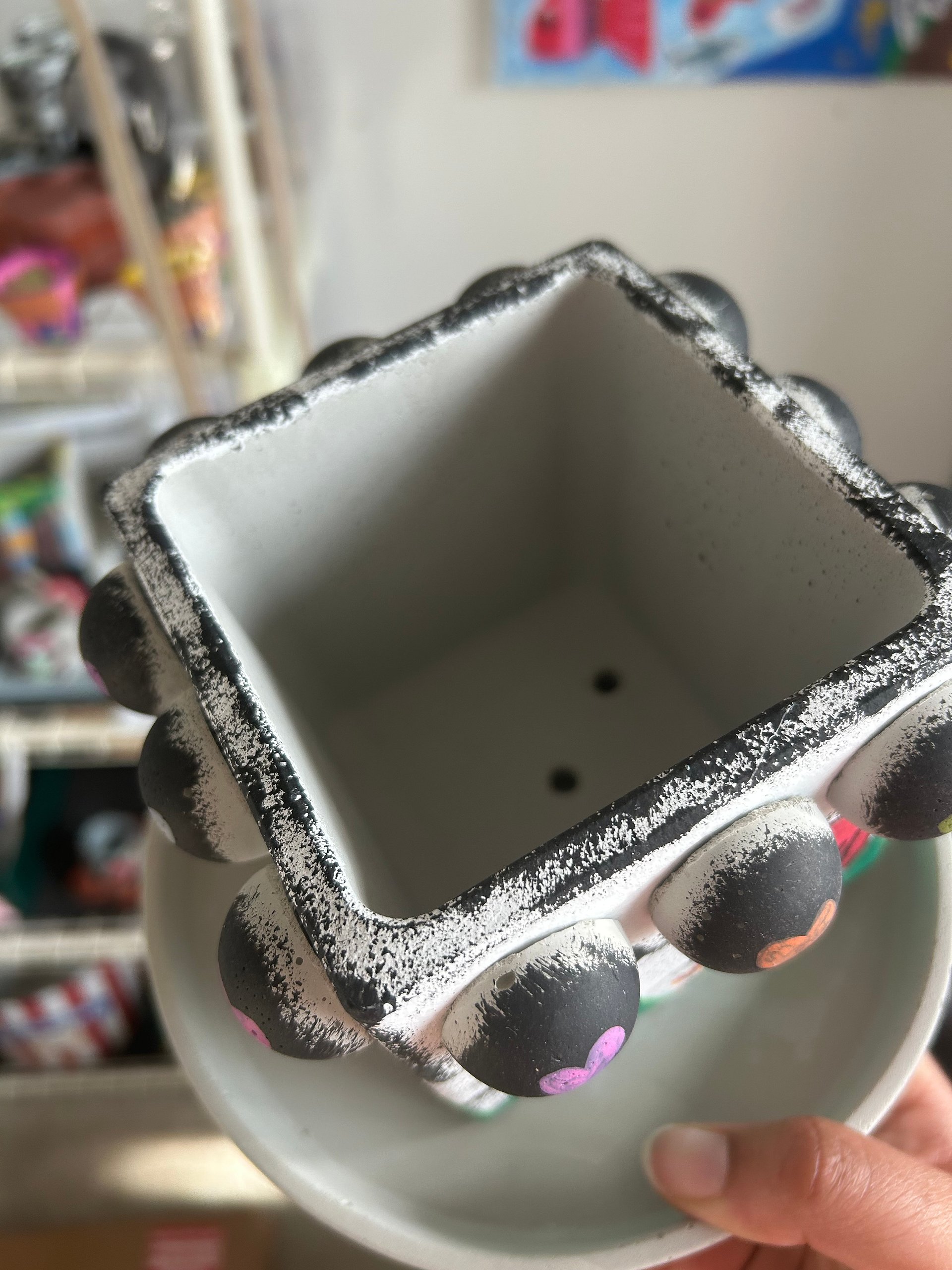 The Wood Bird family 1-1 original painted cement plant pot and tray product image (3)