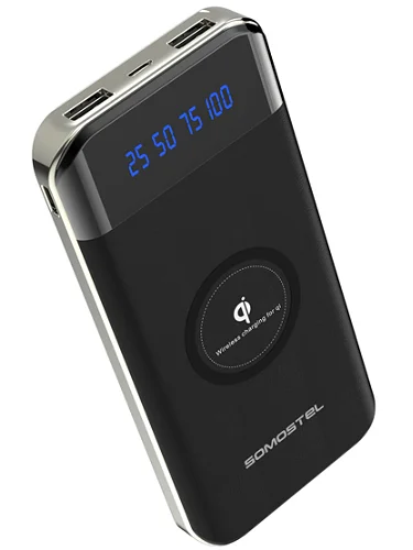 SomosTel 10000mAh Fast Wireless Power Bank - Qi Portable Charger (Black) product image (1)