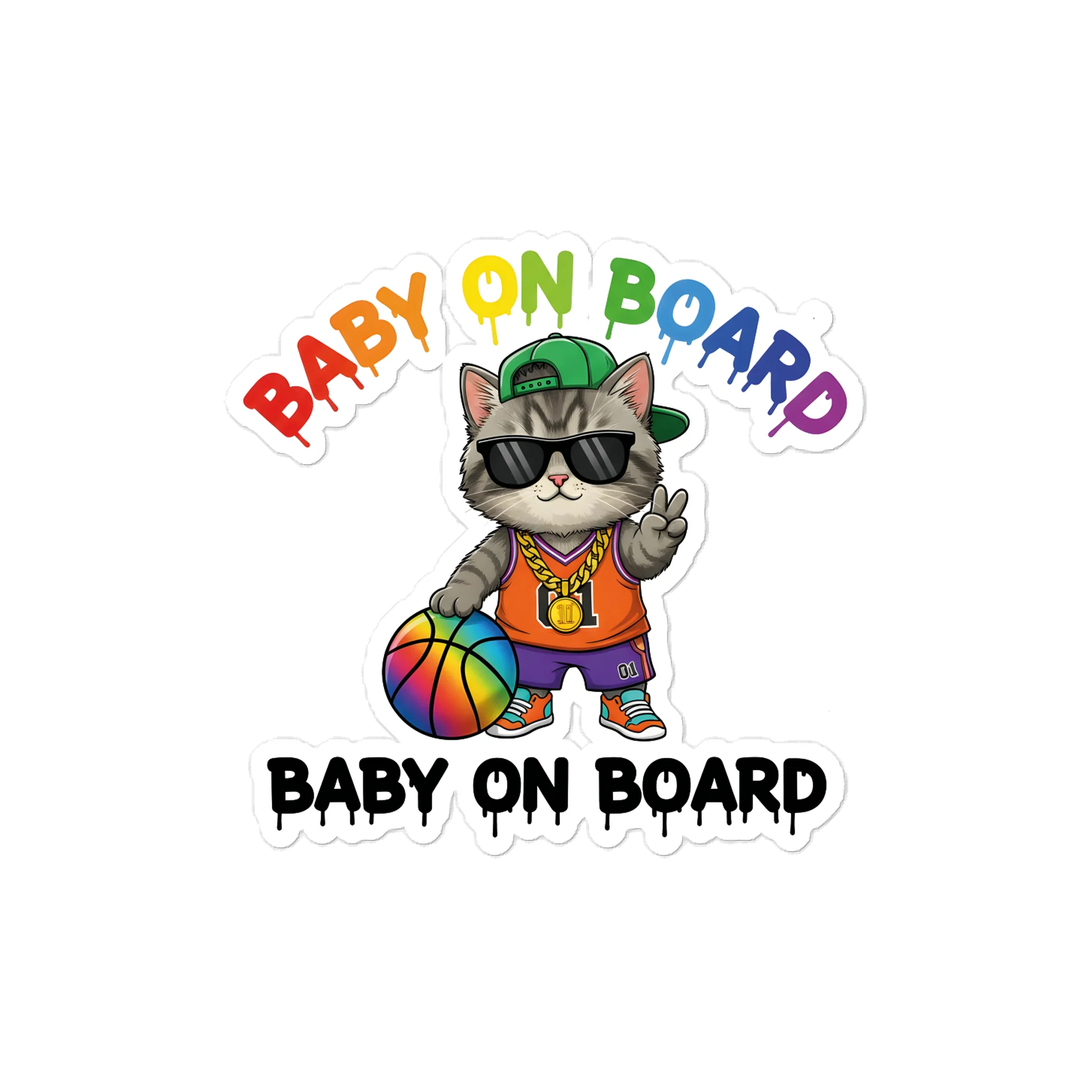 Funny Cat Basketball Baby on Board Sticker - 5x5 Weatherproof Vinyl Car Decal - Premium Cat Hoop Star Gift product image (1)