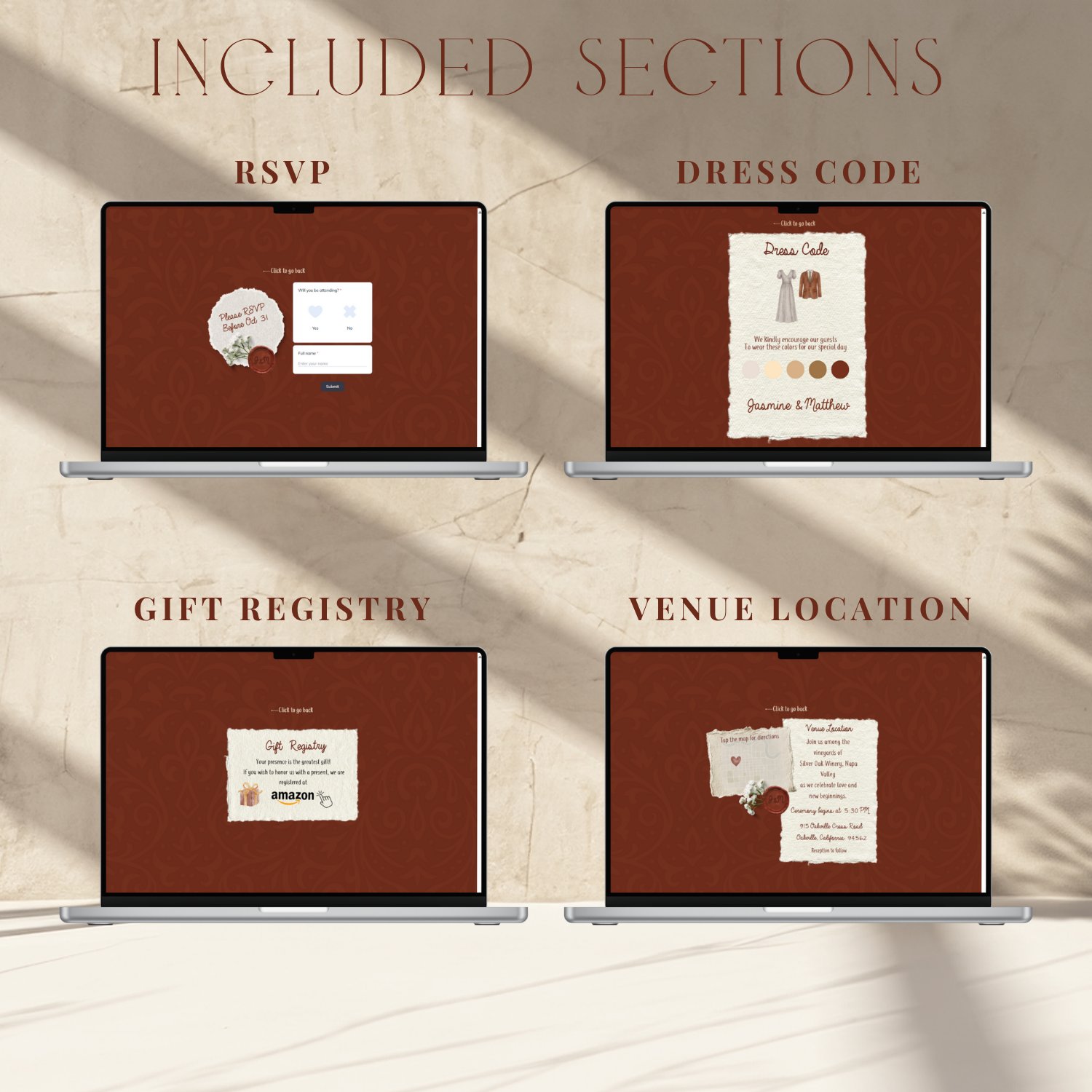 Wedding Website Template with RSVP | Editable Canva Wedding Invitation Site | Terracotta Winery Theme | Mobile Friendly product image (4)
