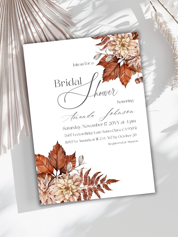 Rustic Bridal Shower Invitation for a Boho Floral Party Theme, Wildflower Themed Fall Wedding Shower Invite Canva Template, Digital Download product image (1)