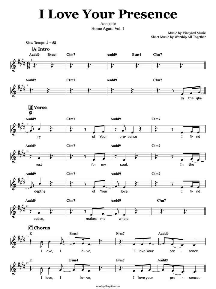 I Love Your Presence - Vineyard Music | Sheet Music, Chord, Lyrics product image (1)